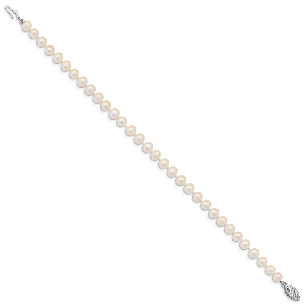 14k White Gold 5-6mm White Near Round Freshwater Cultured Pearl 8.25 inch Bracelet