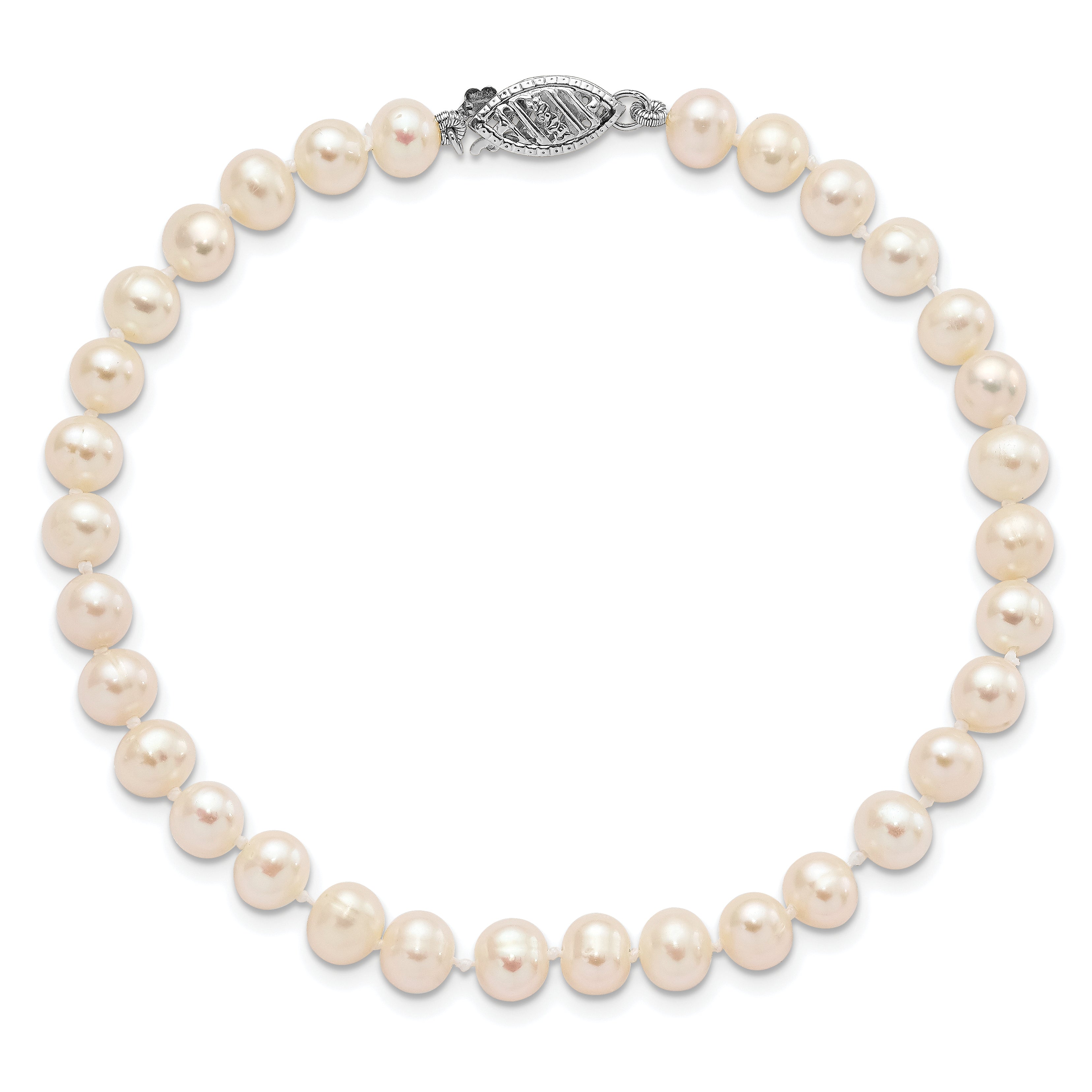 14k White Gold 5-6mm White Near Round Freshwater Cultured Pearl 8.25 inch Bracelet