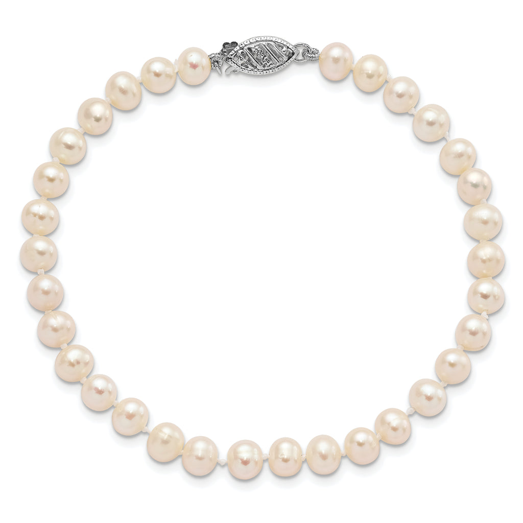 14k White Gold 5-6mm White Near Round Freshwater Cultured Pearl 8.25 inch Bracelet