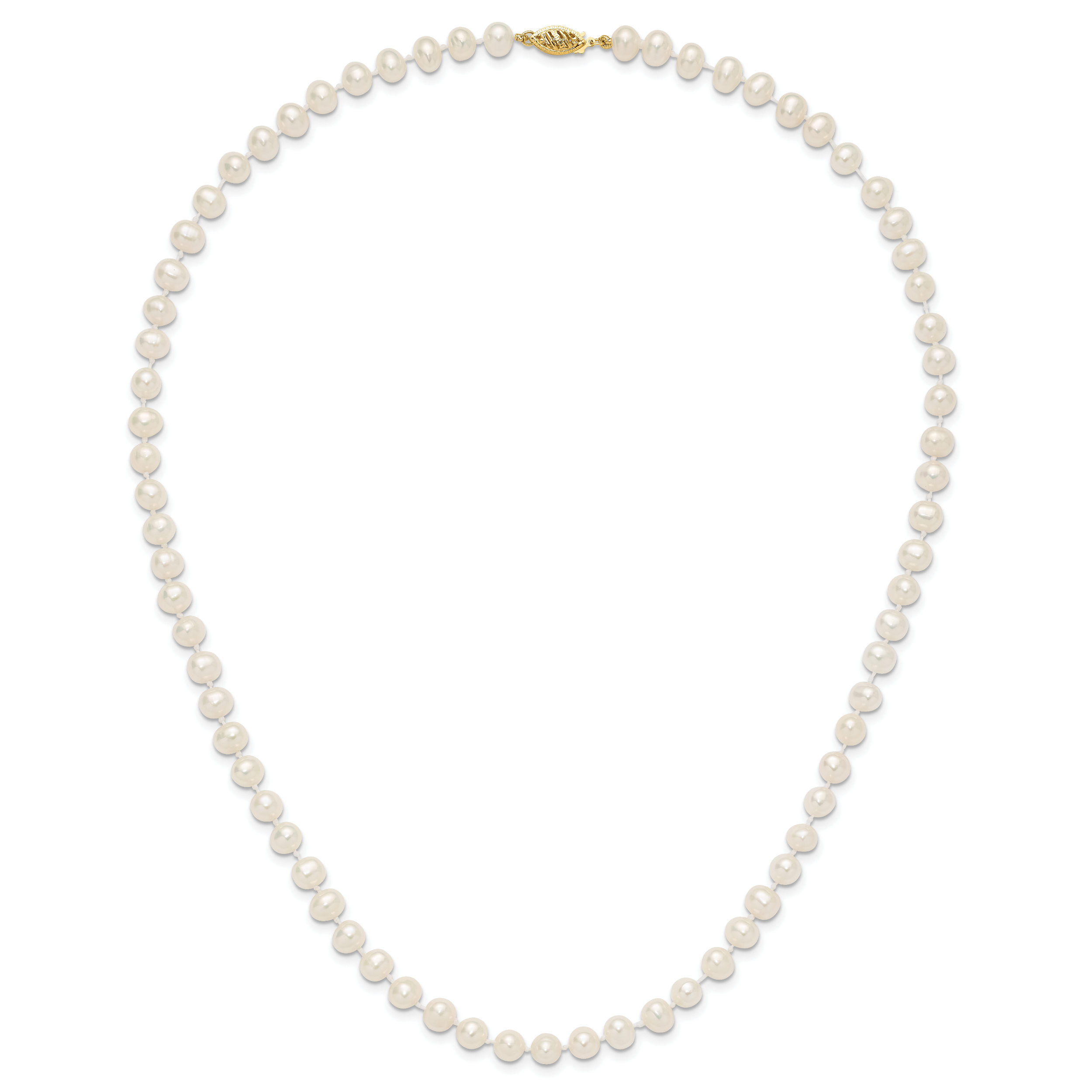 14K Yellow Gold White Freshwater Cultured Pearl Necklace 6-7mm