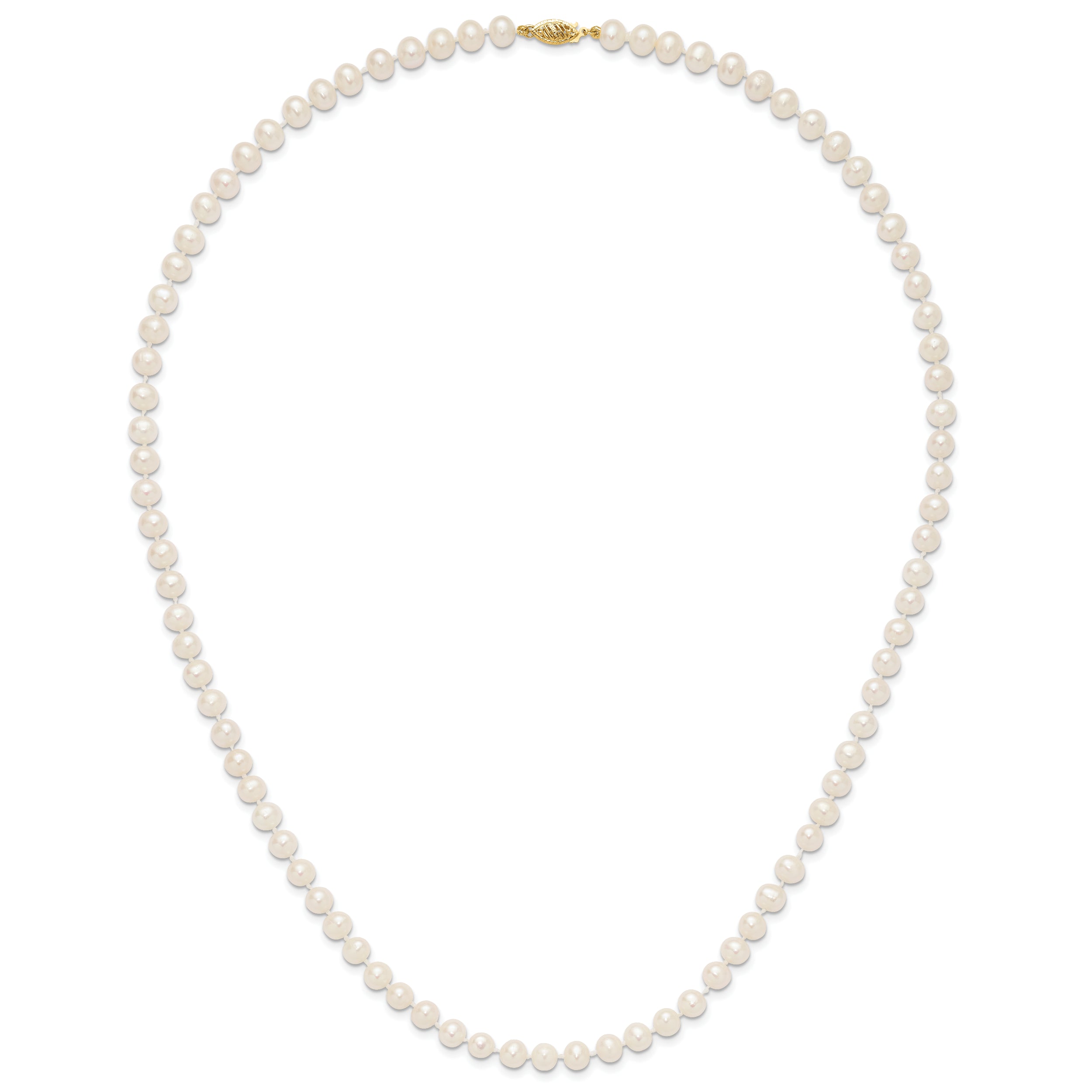 14k 6-7mm White Near-Round Freshwater Cultured Pearl 24 inch Necklace