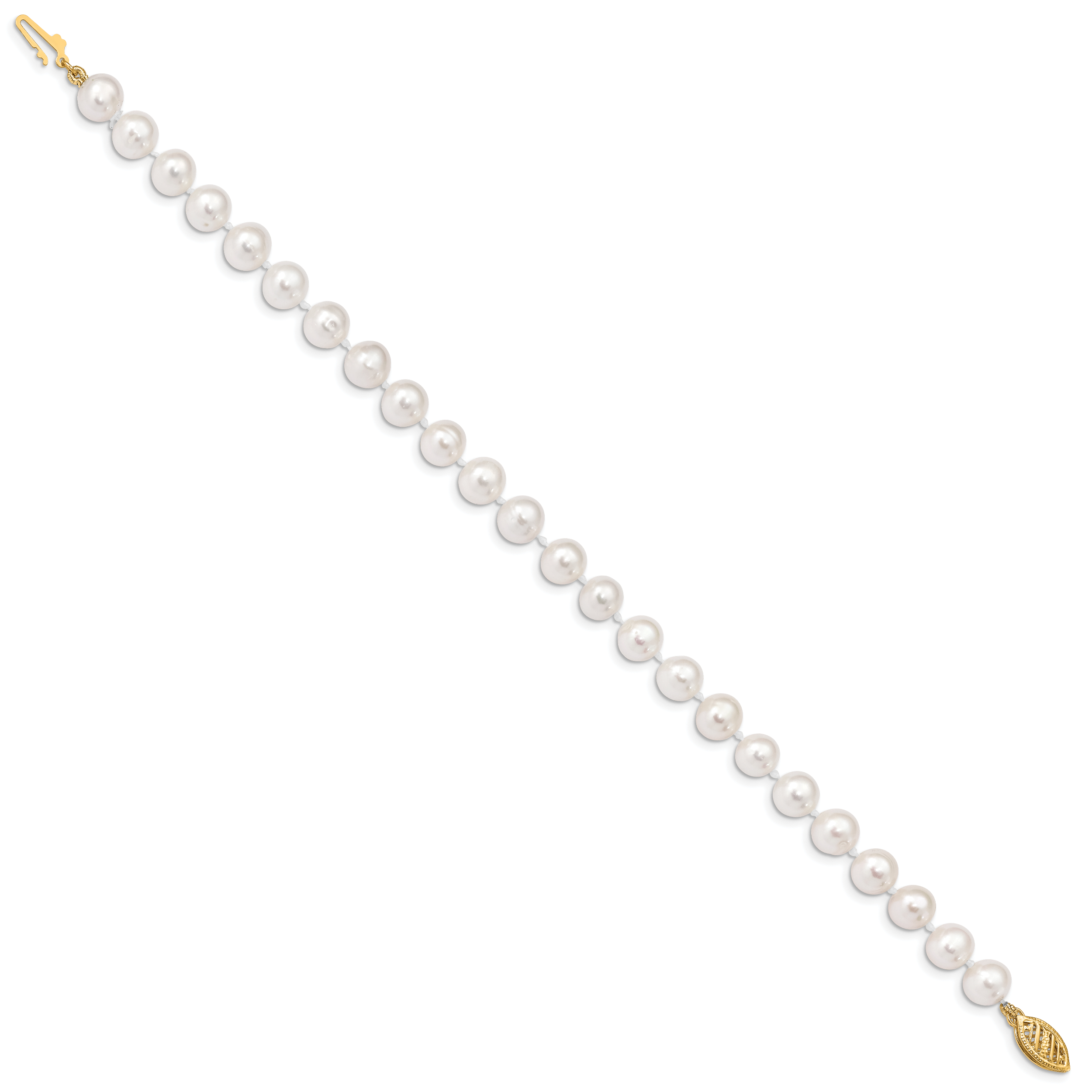 14k 6-7mm White Near-Round Freshwater Cultured Pearl 7.5 inch Bracelet