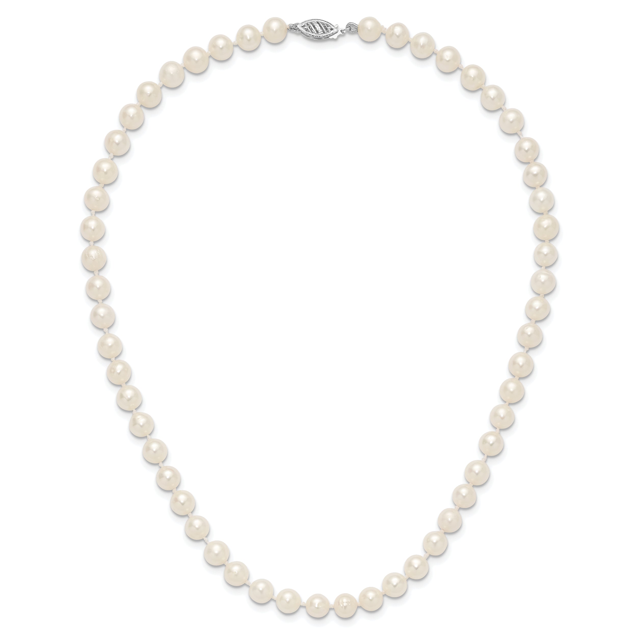 14k White Gold 6-7mm White Near Round Freshwater Cultured Pearl 16 inch Necklace