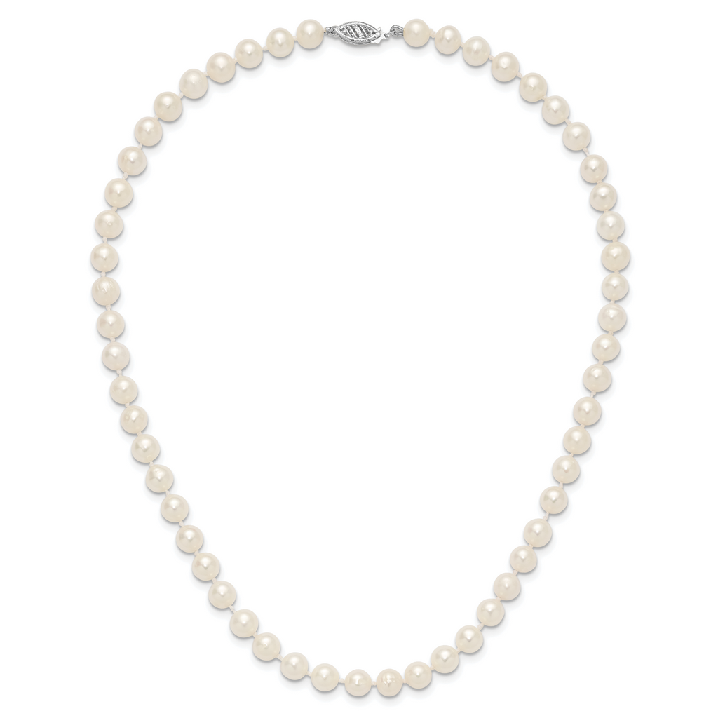 14K White Gold White Freshwater Cultured Pearl Necklace 6-7mm