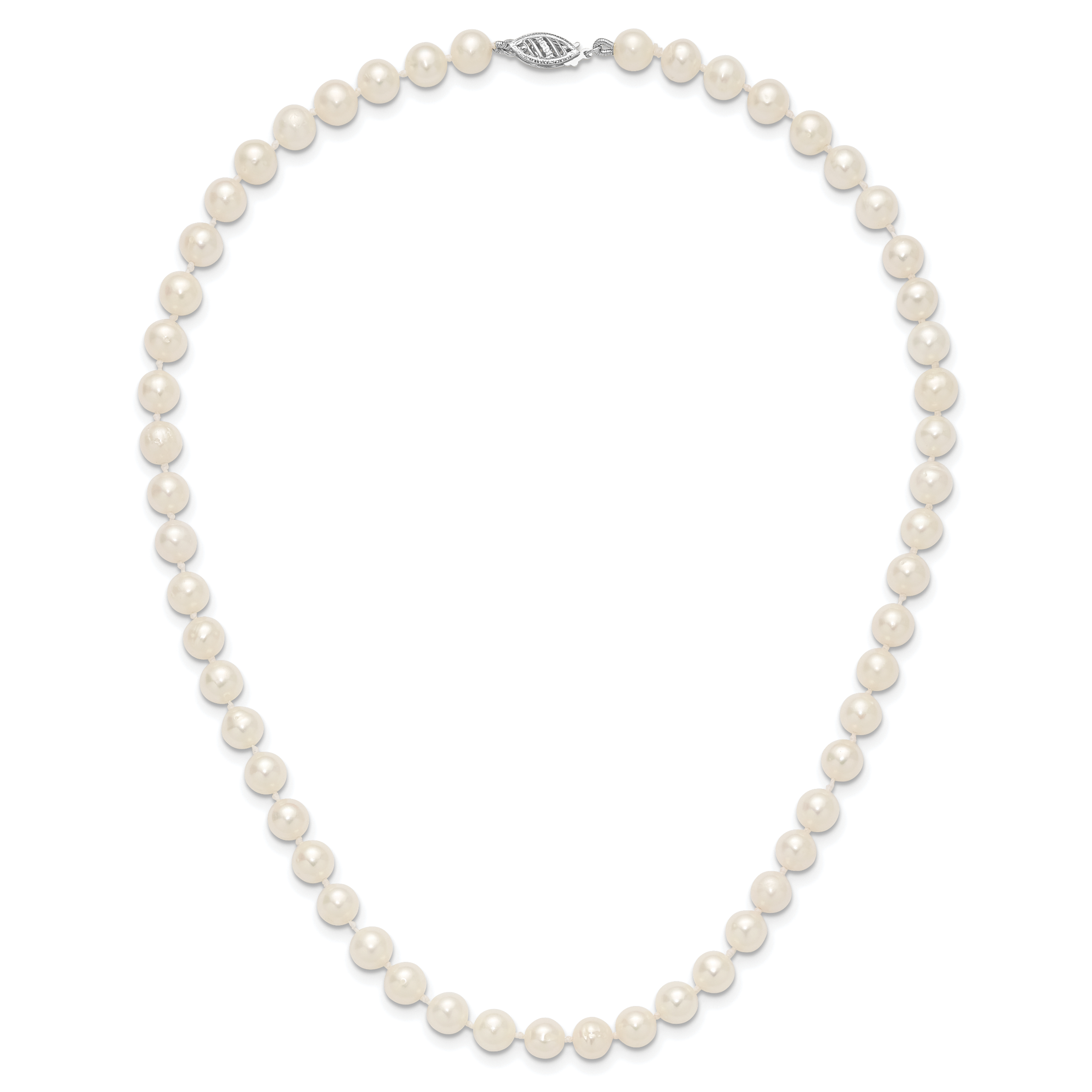 14K White Gold White Freshwater Cultured Pearl Necklace 6-7mm