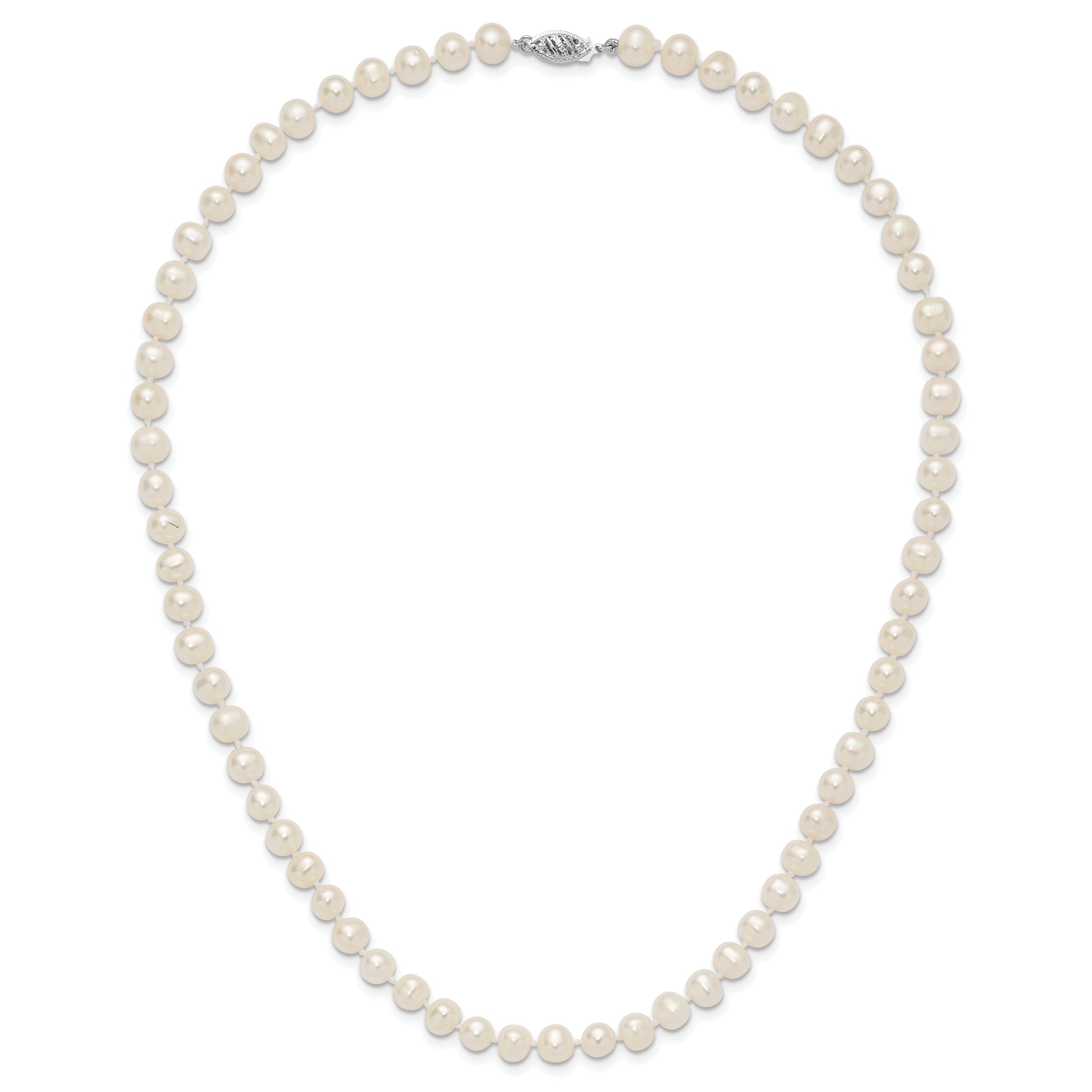 14k White Gold 6-7mm White Near Round Freshwater Cultured Pearl 18 inch Necklace
