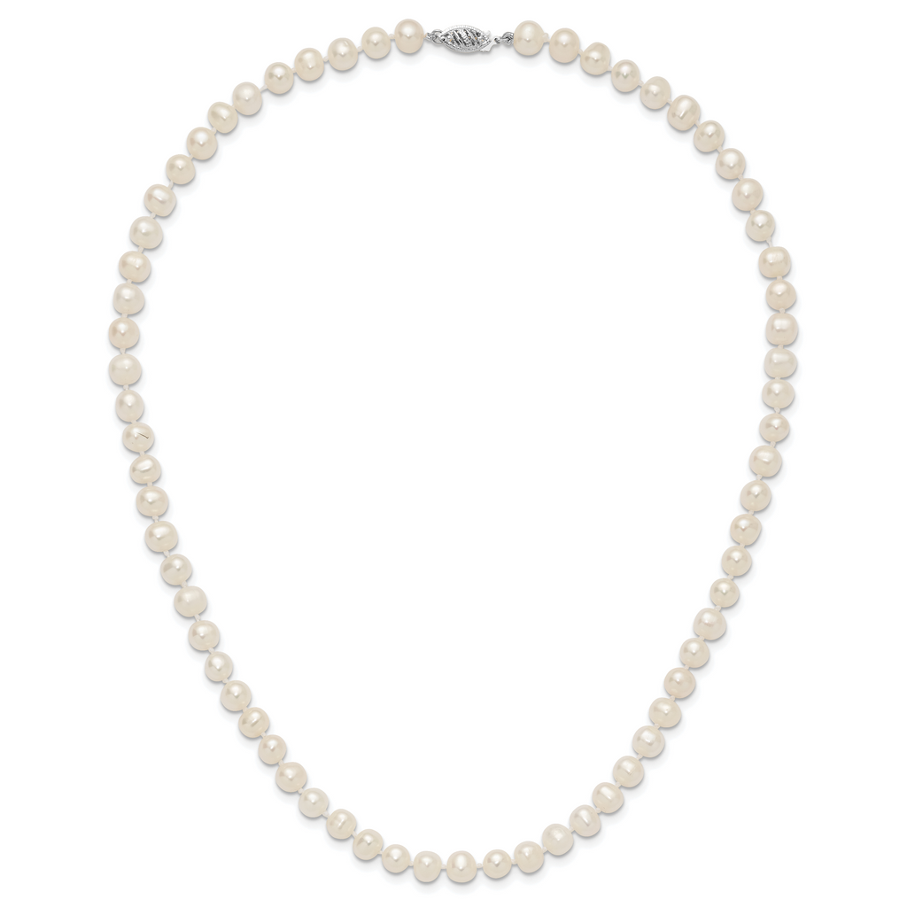 14k White Gold 6-7mm White Near Round Freshwater Cultured Pearl 7.5 inch Bracelet