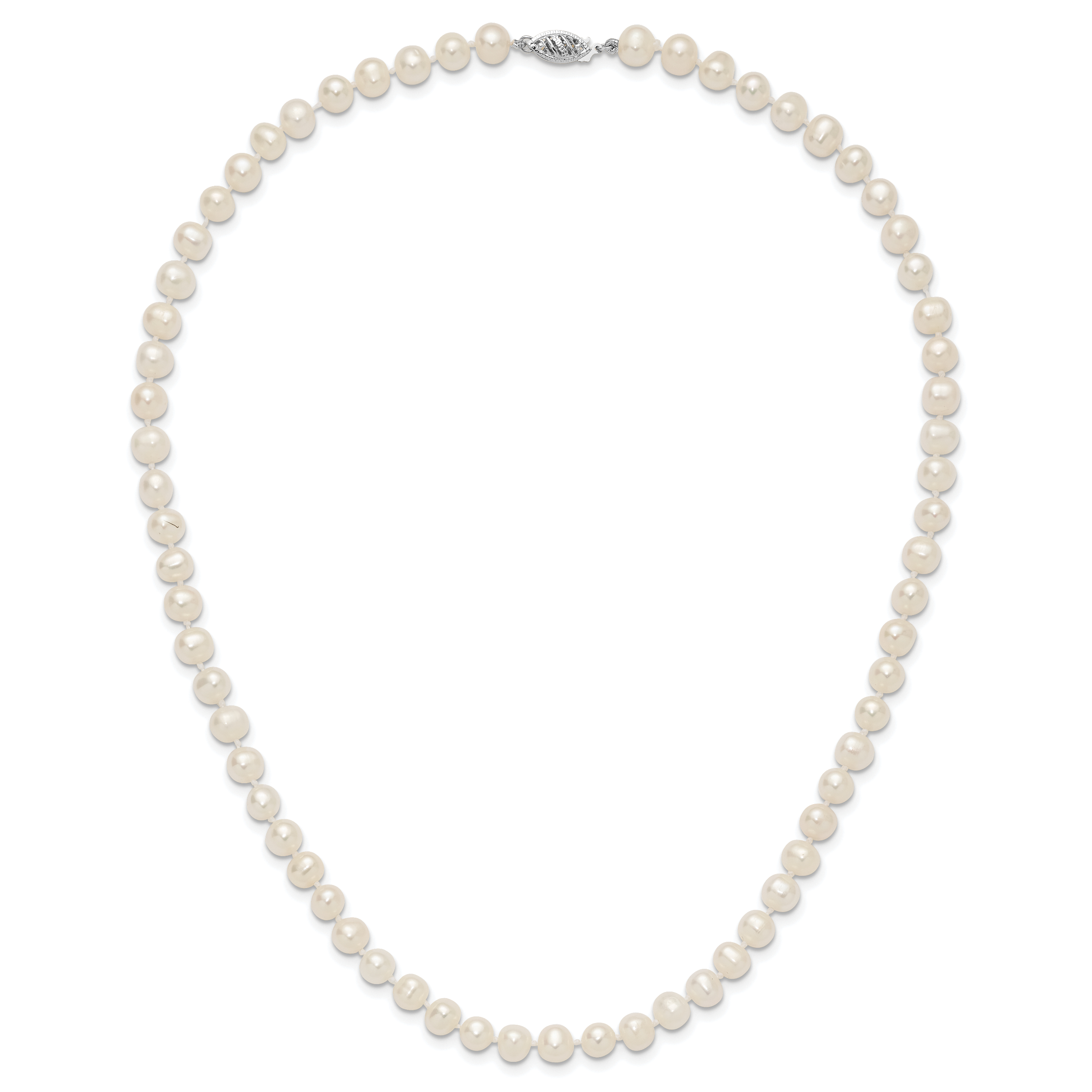 14k White Gold 6-7mm White Near Round Freshwater Cultured Pearl 7.5 inch Bracelet