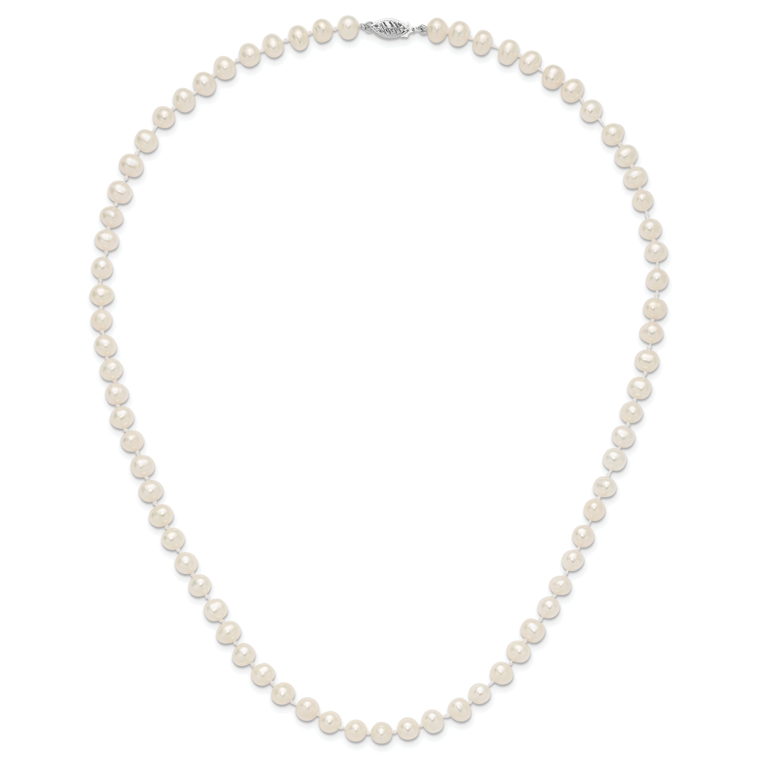 14k White Gold 6-7mm White Near Round Freshwater Cultured Pearl 20 inch Necklace