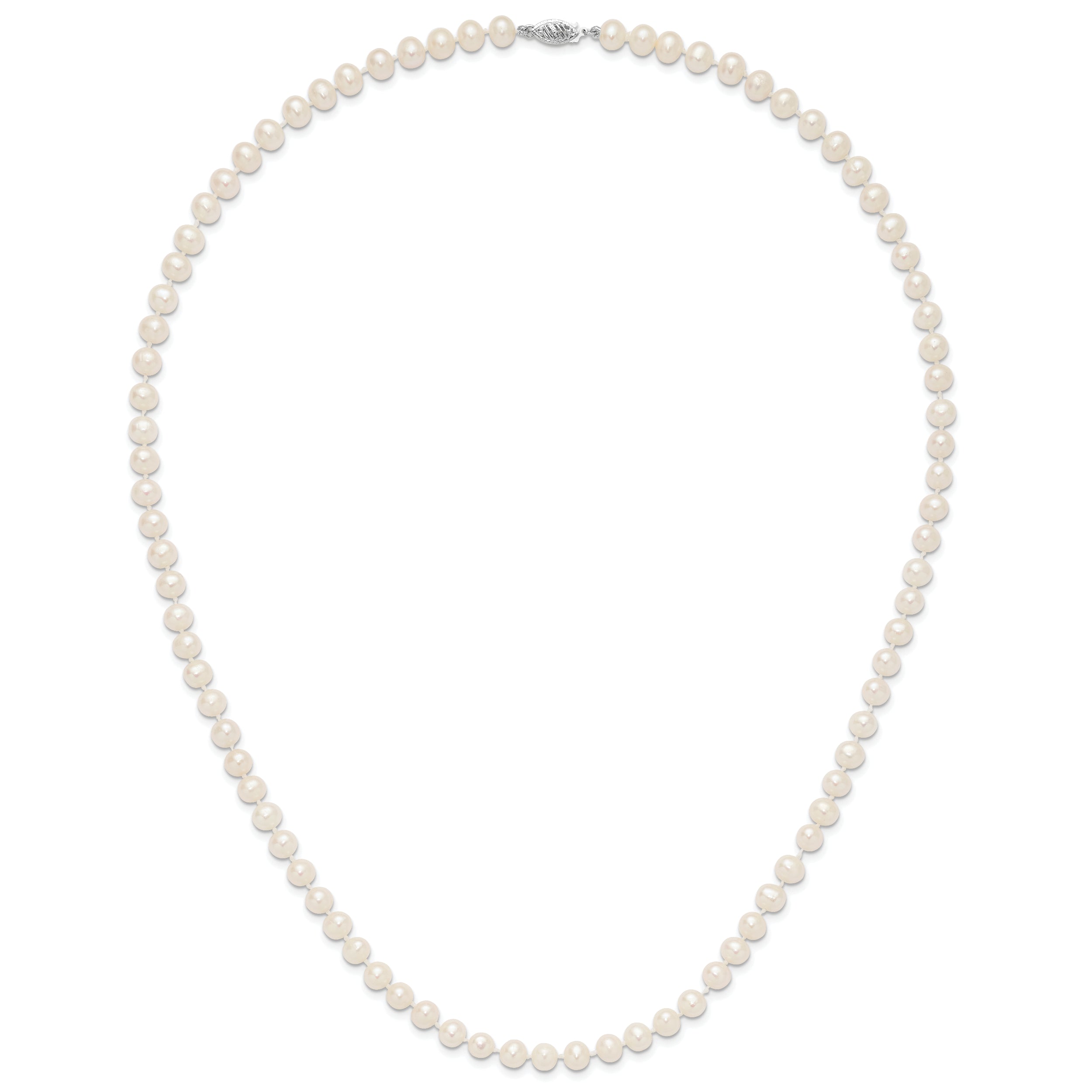 14k White Gold 6-7mm White Near Round Freshwater Cultured Pearl 24 inch Necklace