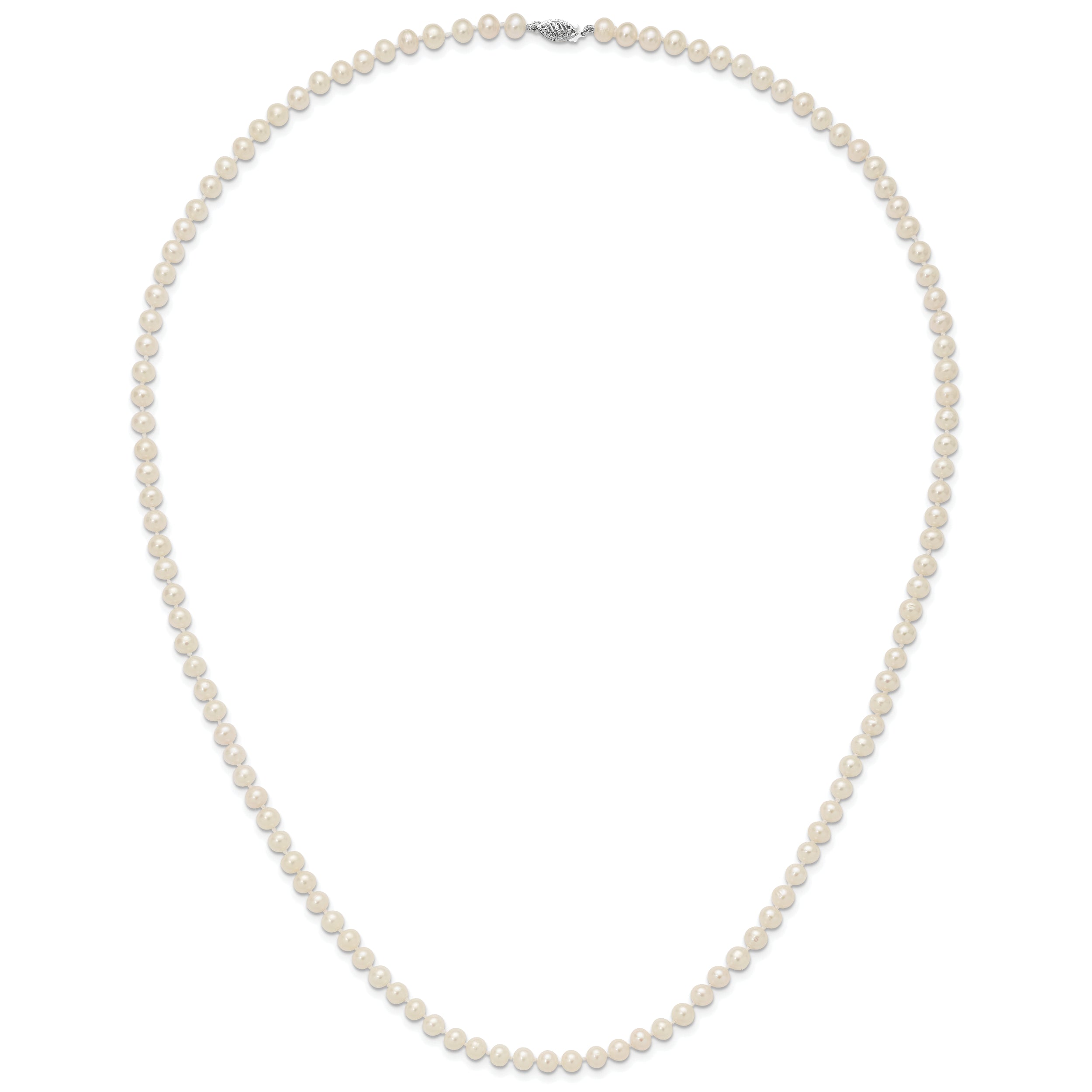 14k White Gold 6-7mm White Near Round Freshwater Cultured Pearl 28 inch Necklace