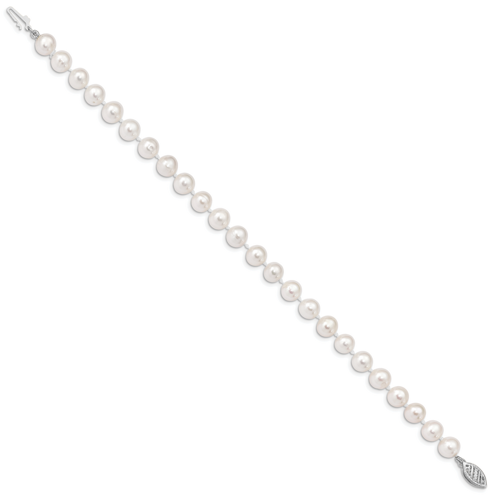 14k White Gold 6-7mm White Near Round Freshwater Cultured Pearl 8.25 inch Bracelet