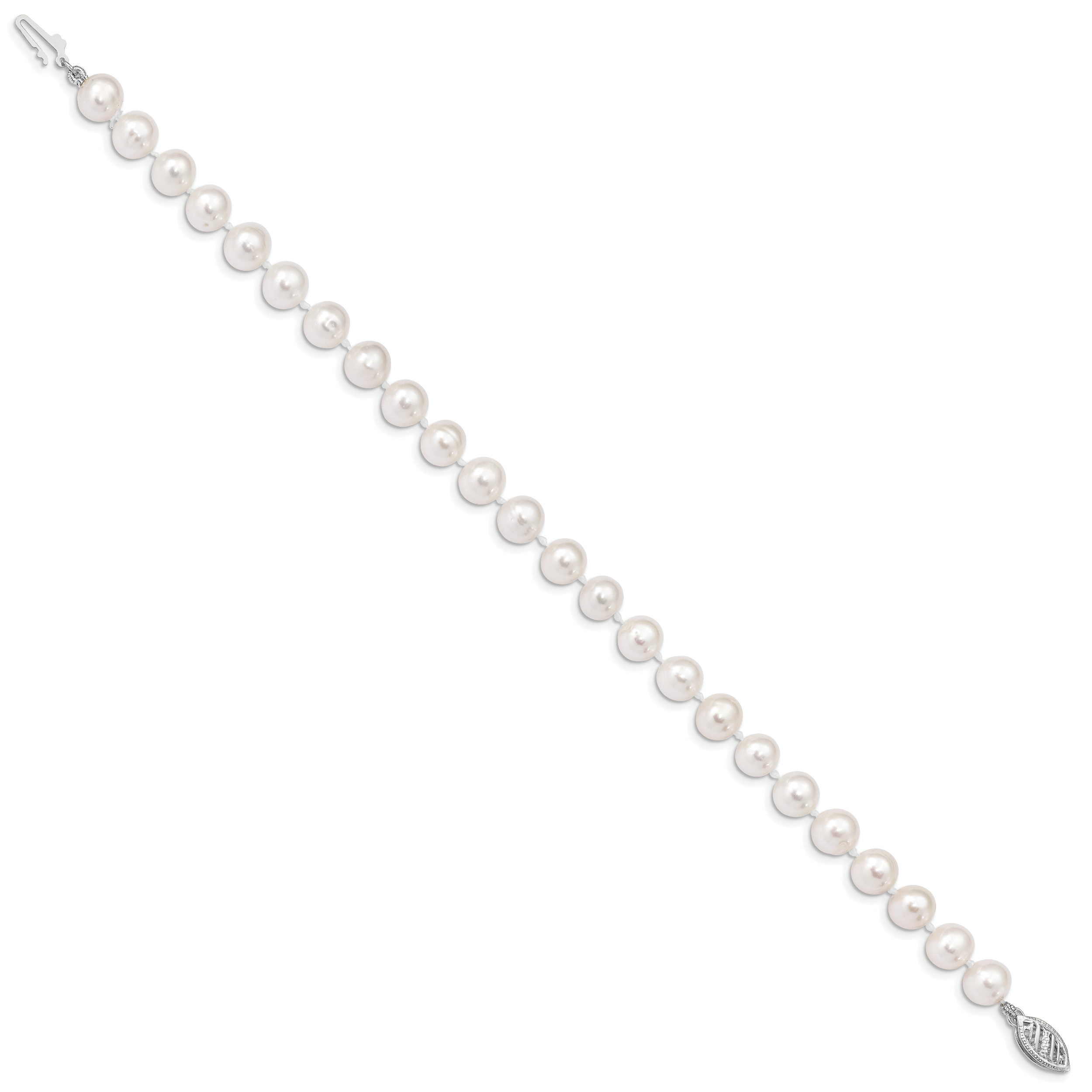 14k White Gold 6-7mm White Near Round Freshwater Cultured Pearl 7.5 inch Bracelet