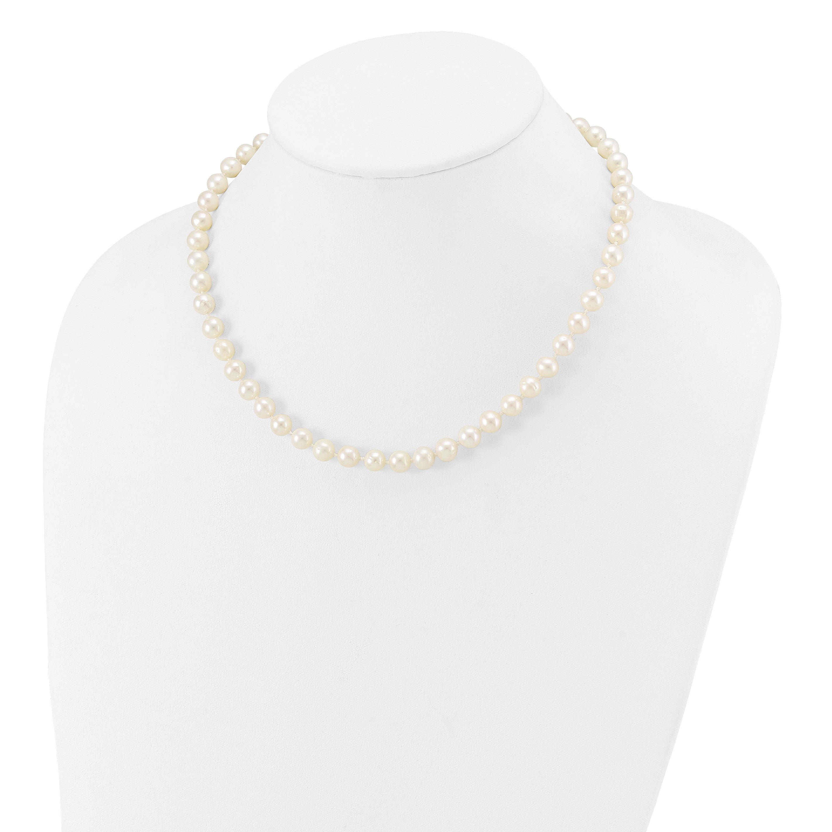 10 Karat 7-8mm White Near-Round Freshwater Cultured Pearl 16 inch Necklace - View 3