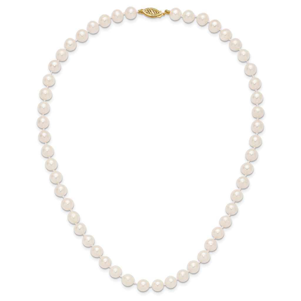 10 Karat 7-8mm White Near-Round Freshwater Cultured Pearl 16 inch Necklace - View 4