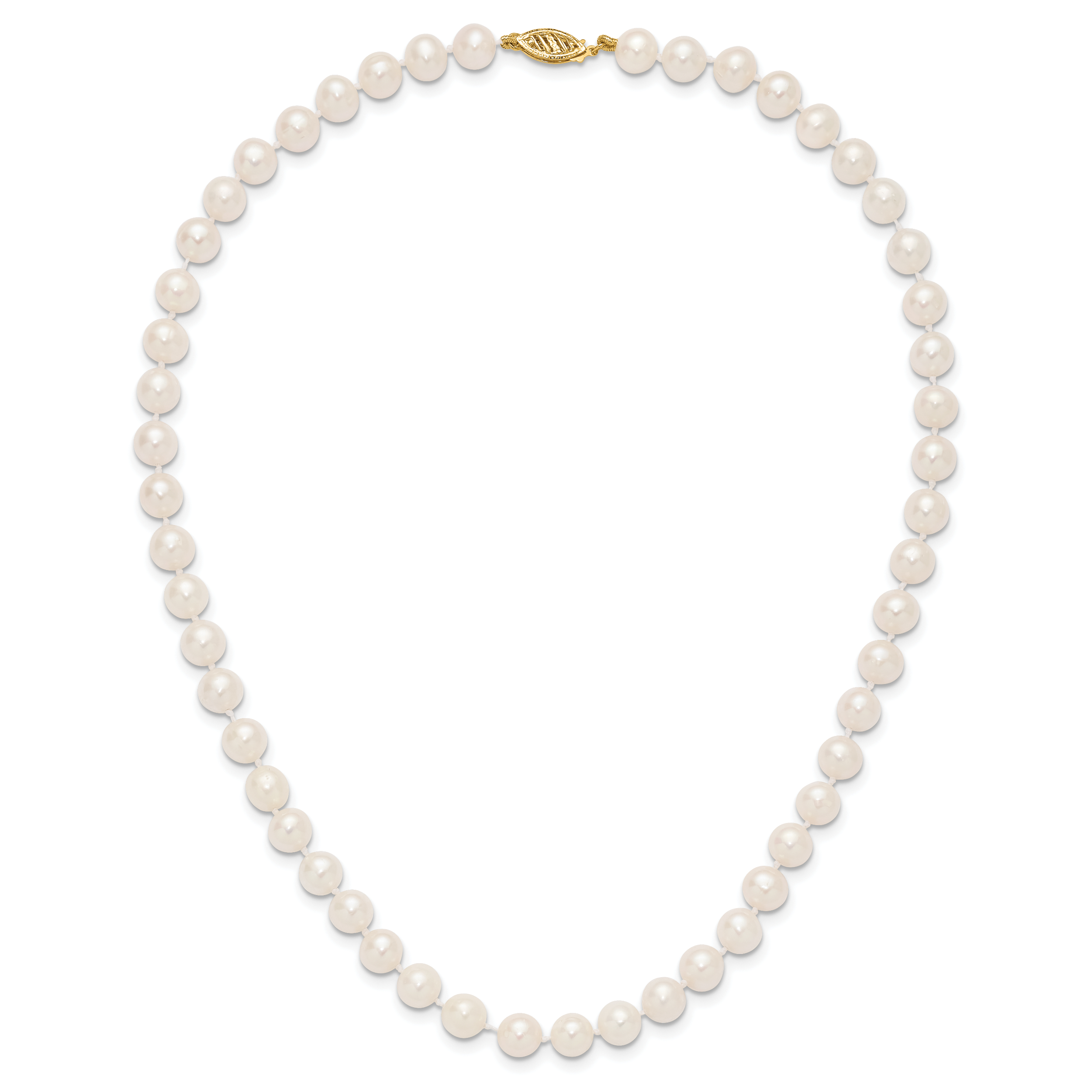10 Karat 7-8mm White Near-Round Freshwater Cultured Pearl 16 inch Necklace - View 4