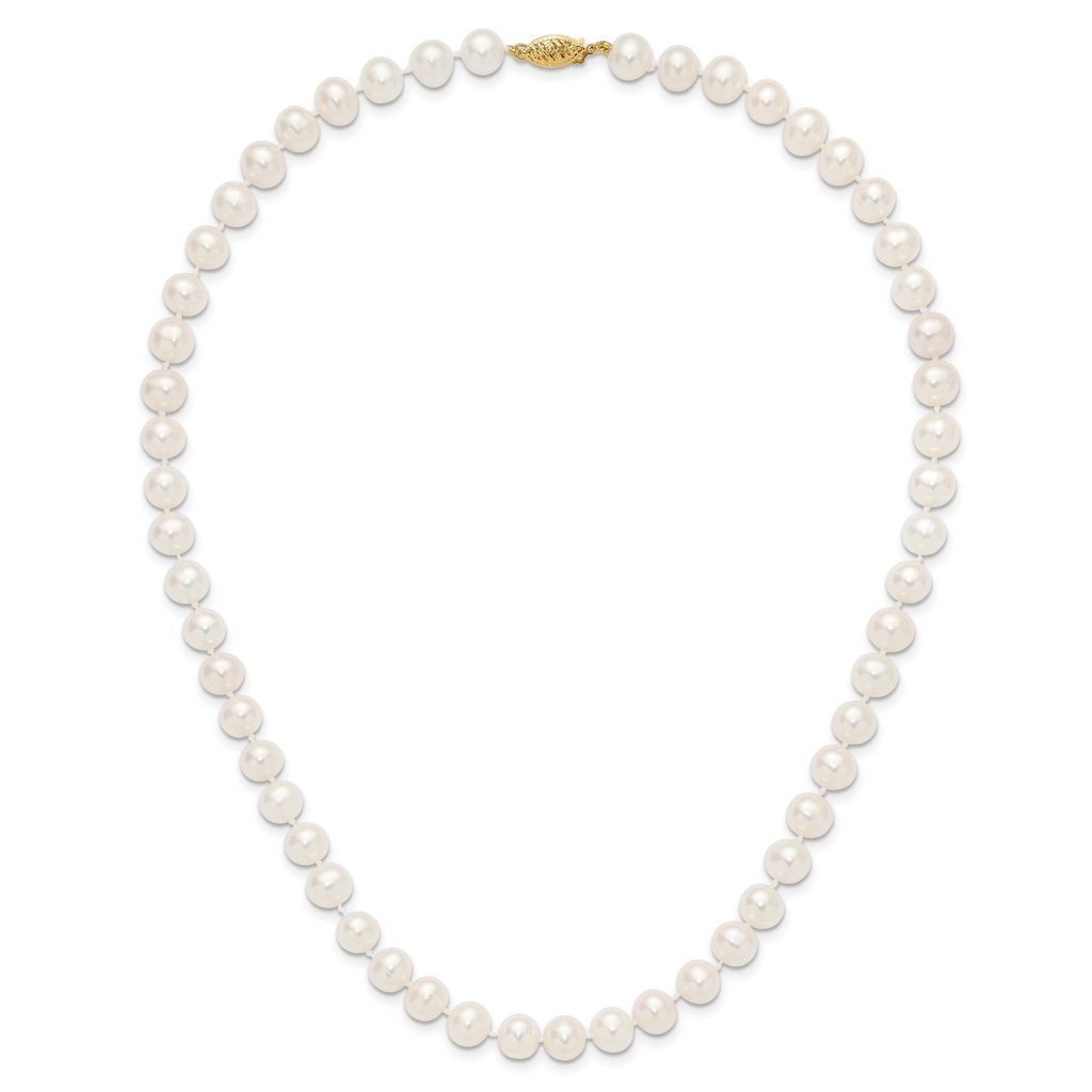 14k 7-8mm Near Round White Freshwater Cultured Pearl 8.25 inch Bracelet