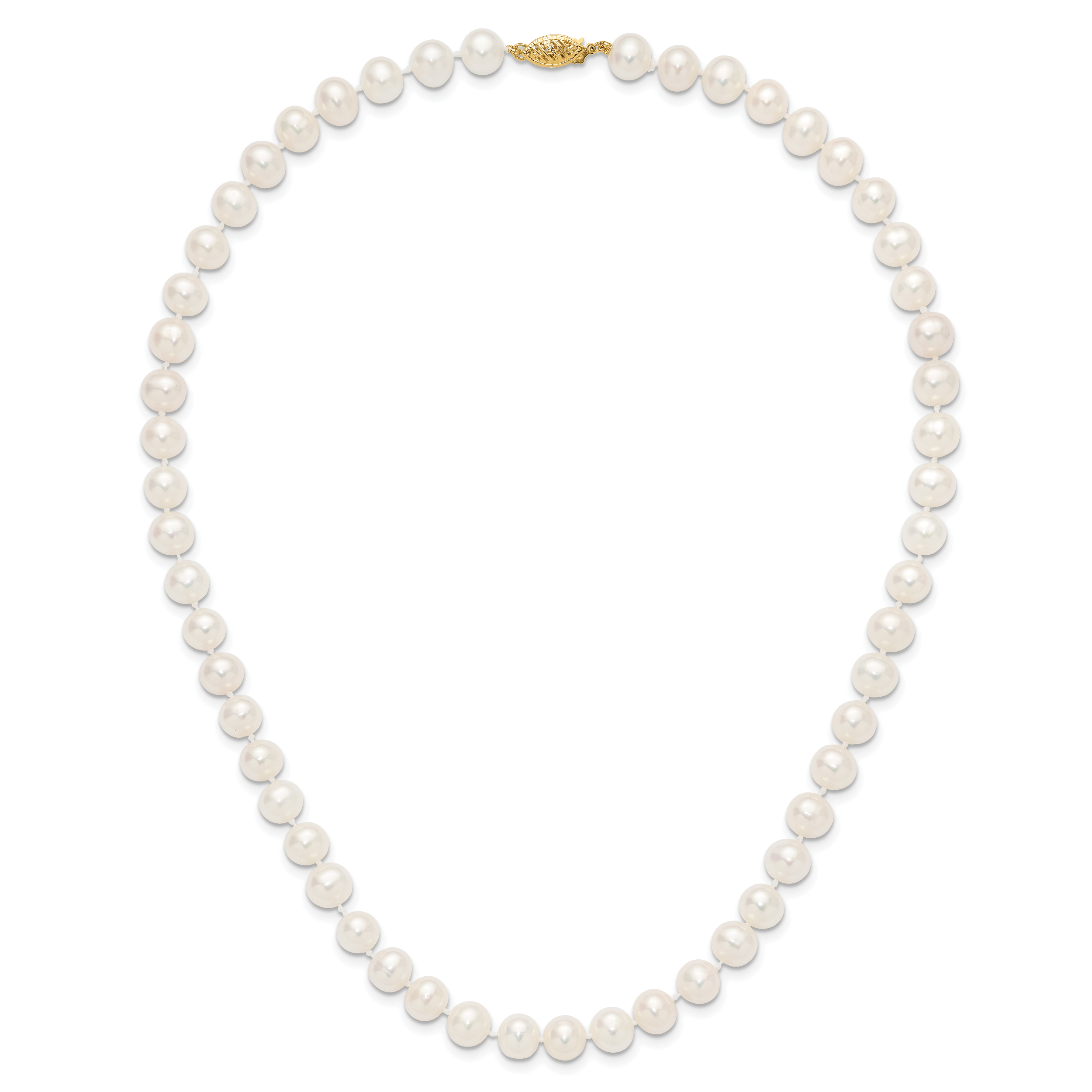 14k 7-8mm Near Round White Freshwater Cultured Pearl 8.25 inch Bracelet