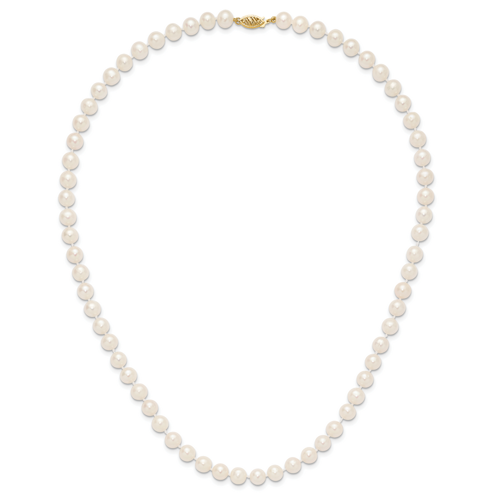 14K Yellow Gold White Freshwater Cultured Pearl Necklace 7-8mm