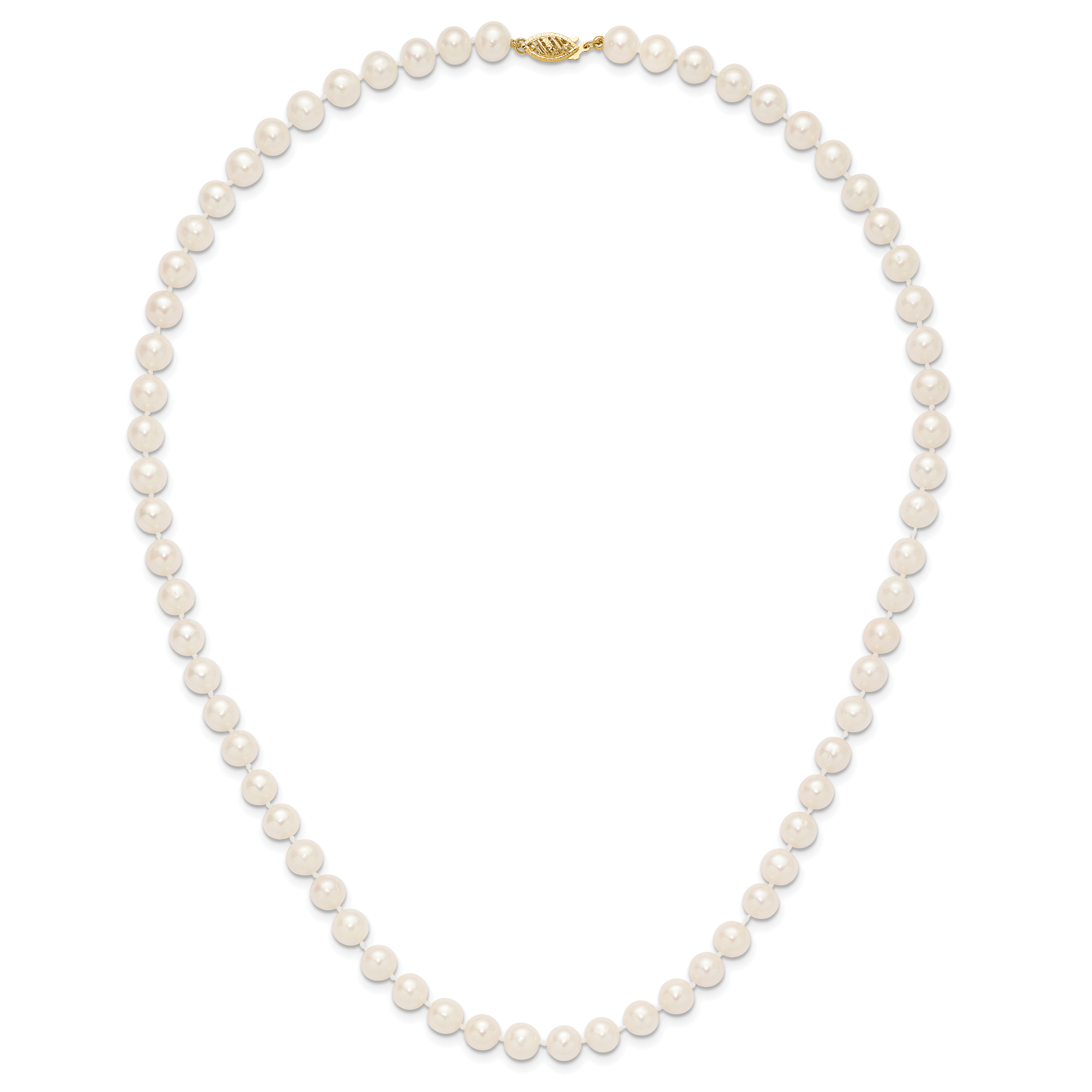 14K Yellow Gold White Freshwater Cultured Pearl Necklace 7-8mm