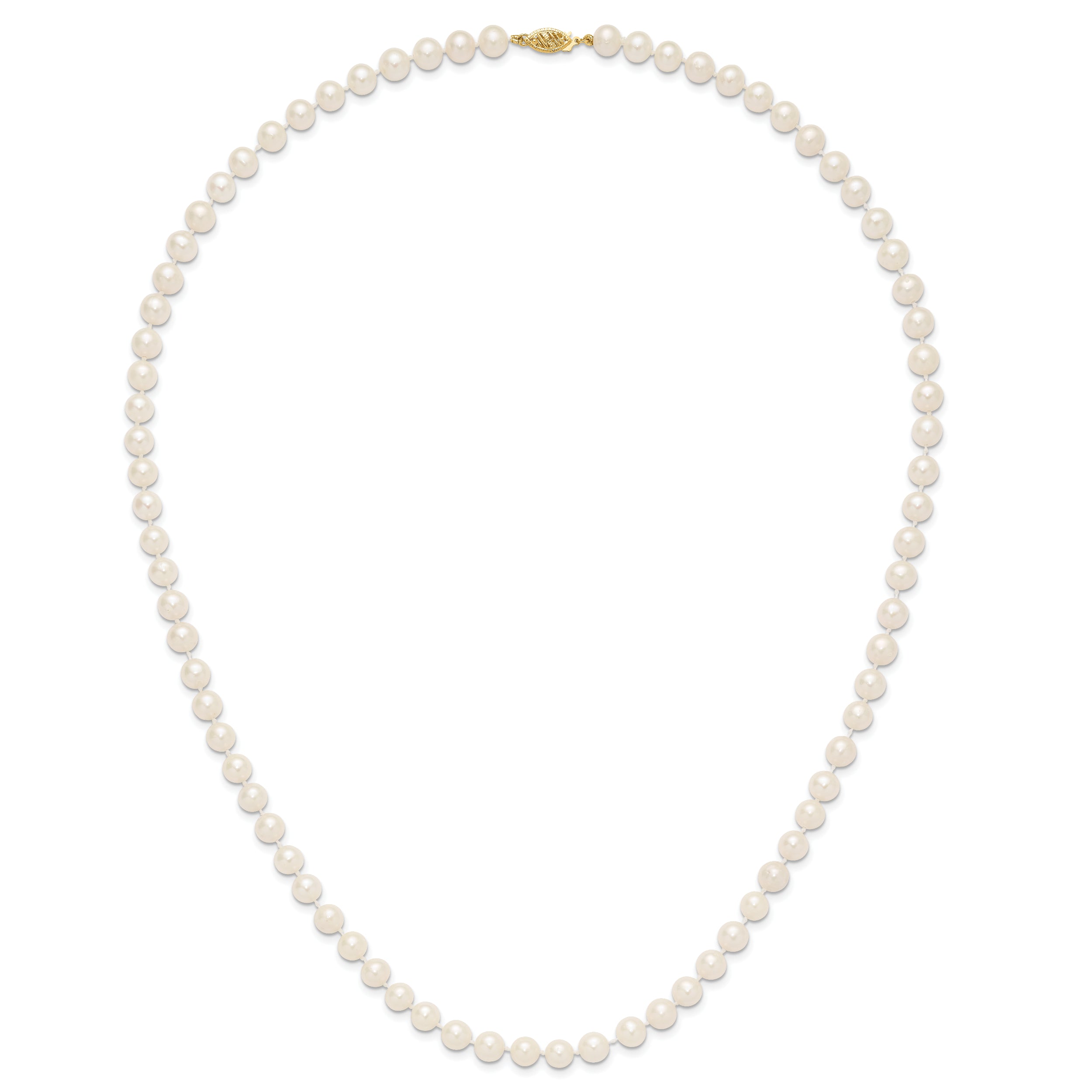 14k 7-8mm White Near-Round Freshwater Cultured Pearl 24 inch Necklace