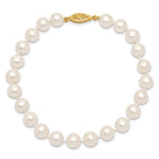 14k 7-8mm White Near-Round Freshwater Cultured Pearl 7.5 inch Bracelet