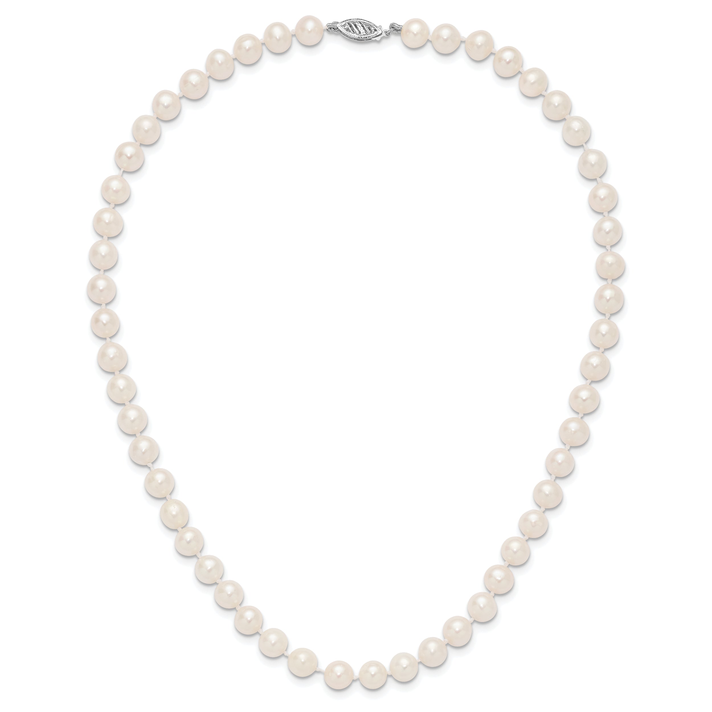 14k White Gold 7-8mm White Near Round Freshwater Cultured Pearl 16 inch Necklace