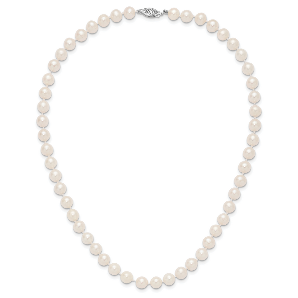 14k White Gold 7-8mm White Near Round  Freshwater Cultured Pearl 8.25 inch Bracelet