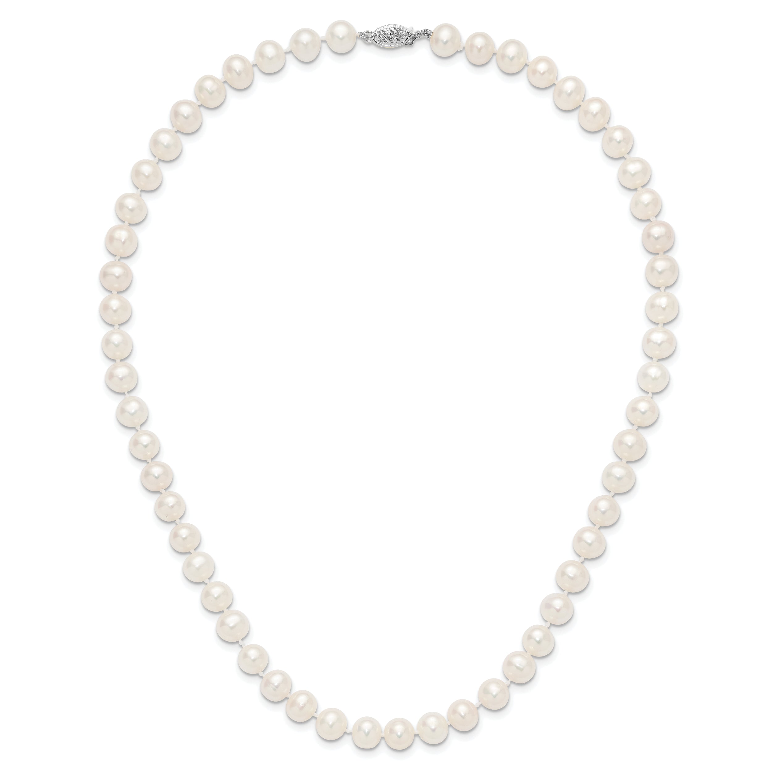 14k White Gold 7-8mm White Near Round Freshwater Cultured Pearl 18 inch Necklace