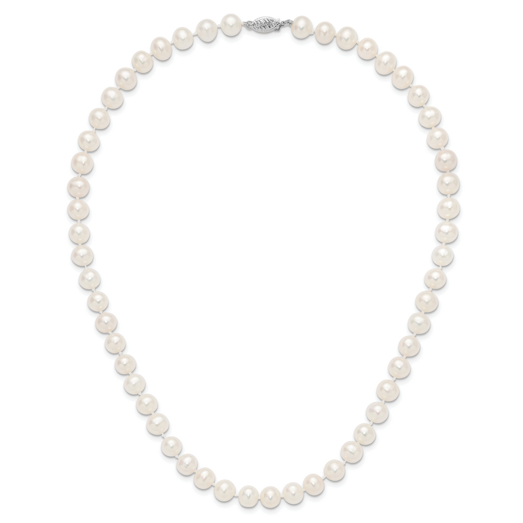 14k White Gold 7-8mm White Near Round  Freshwater Cultured Pearl 8.25 inch Bracelet