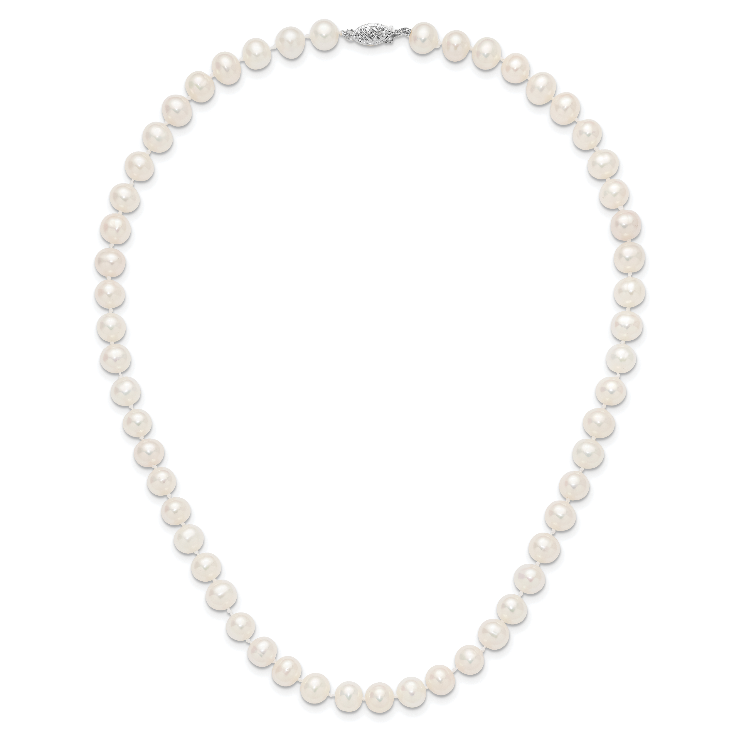 14k White Gold 7-8mm White Near Round  Freshwater Cultured Pearl 8.25 inch Bracelet