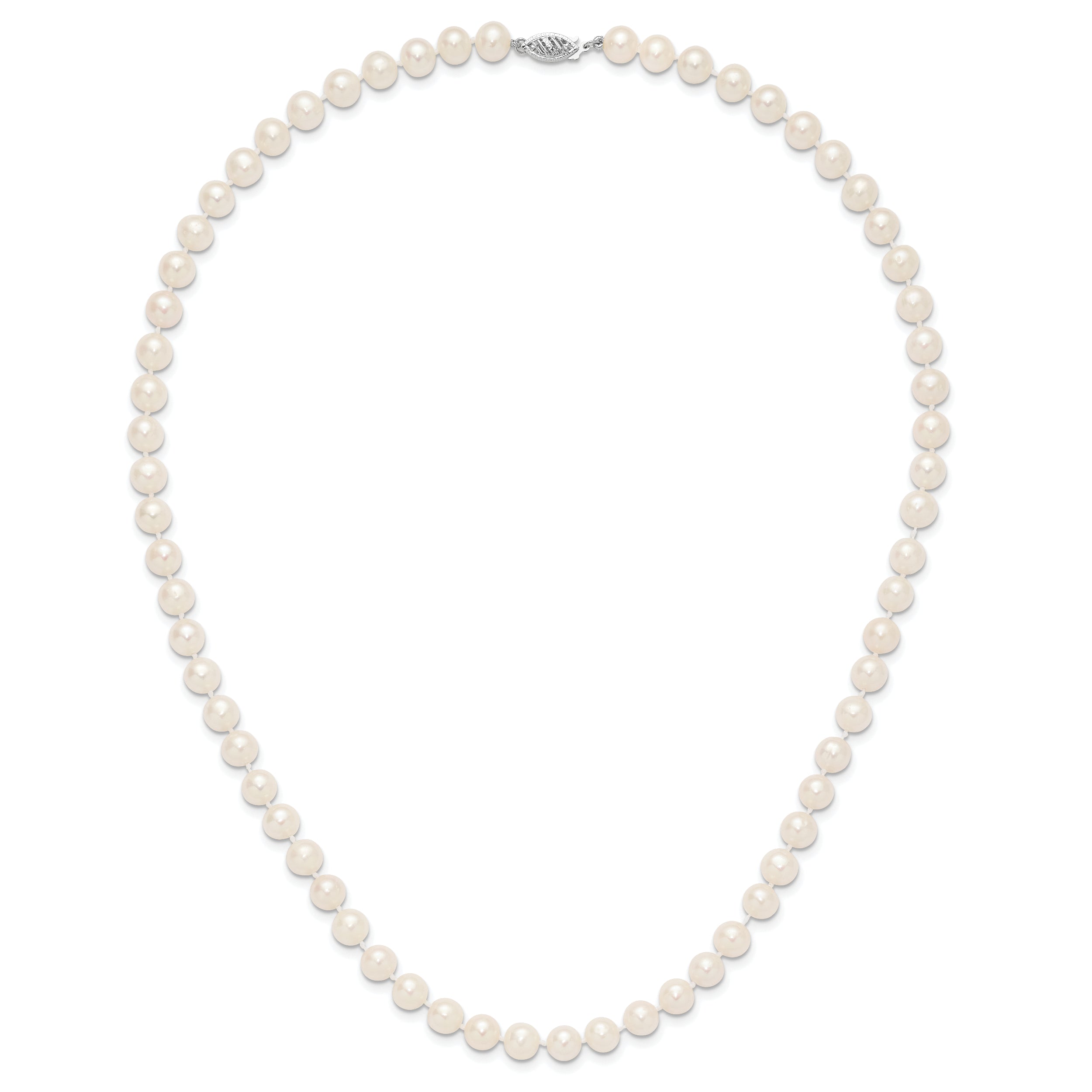 14k White Gold 7-8mm White Near Round Freshwater Cultured Pearl 20 inch Necklace