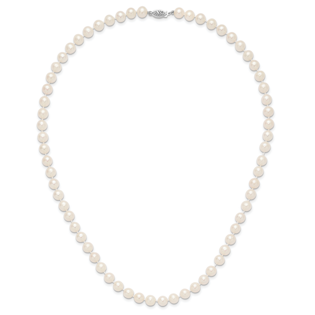 14K White Gold White Freshwater Cultured Pearl Necklace 7-8mm