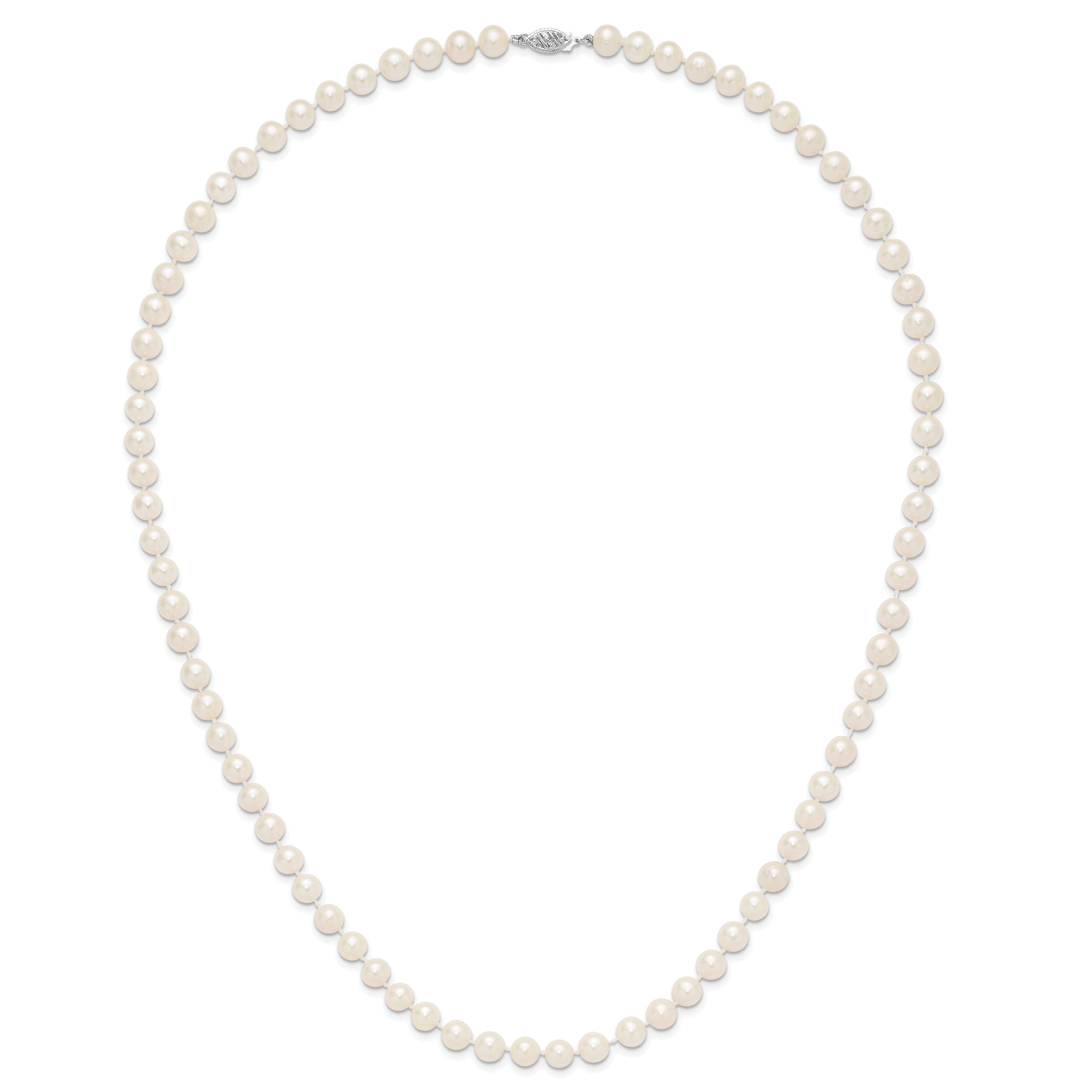 14k White Gold 7-8mm White Near Round Freshwater Cultured Pearl 24 inch Necklace