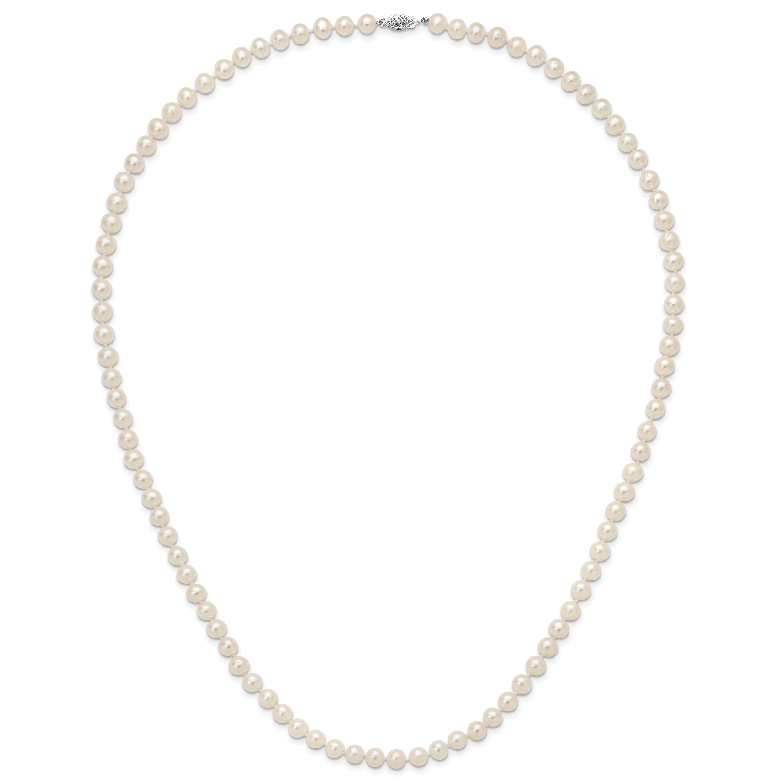14k White Gold 7-8mm White Near Round Freshwater Cultured Pearl 28 inch Necklace