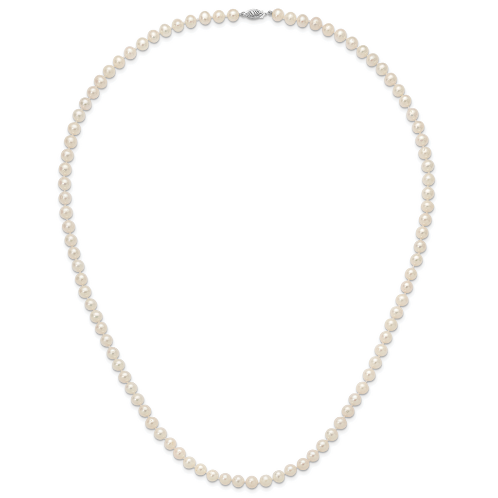 14k White Gold 7-8mm White Near Round  Freshwater Cultured Pearl 8.25 inch Bracelet