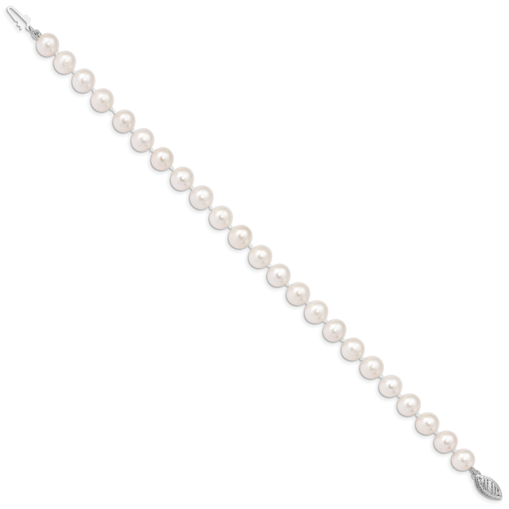 14k White Gold 7-8mm White Near Round  Freshwater Cultured Pearl 8.25 inch Bracelet