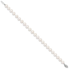 14k White Gold 7-8mm White Near Round  Freshwater Cultured Pearl 8.25 inch Bracelet