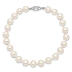 14k White Gold 7-8mm White Near Round  Freshwater Cultured Pearl 8.25 inch Bracelet