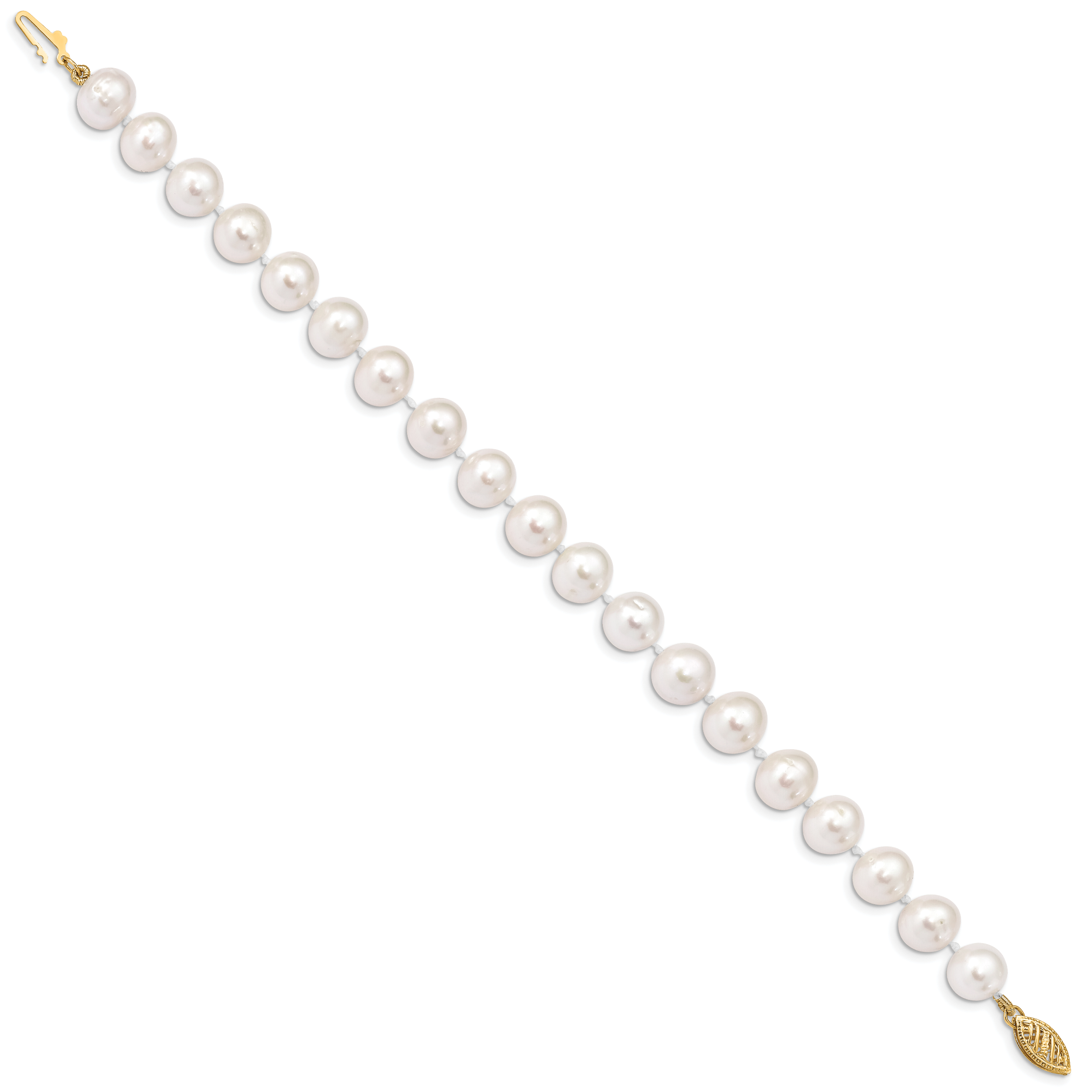 14k 9-10mm White Near-Round Freshwater Cultured Pearl 7.5 inch Bracelet Secondary image