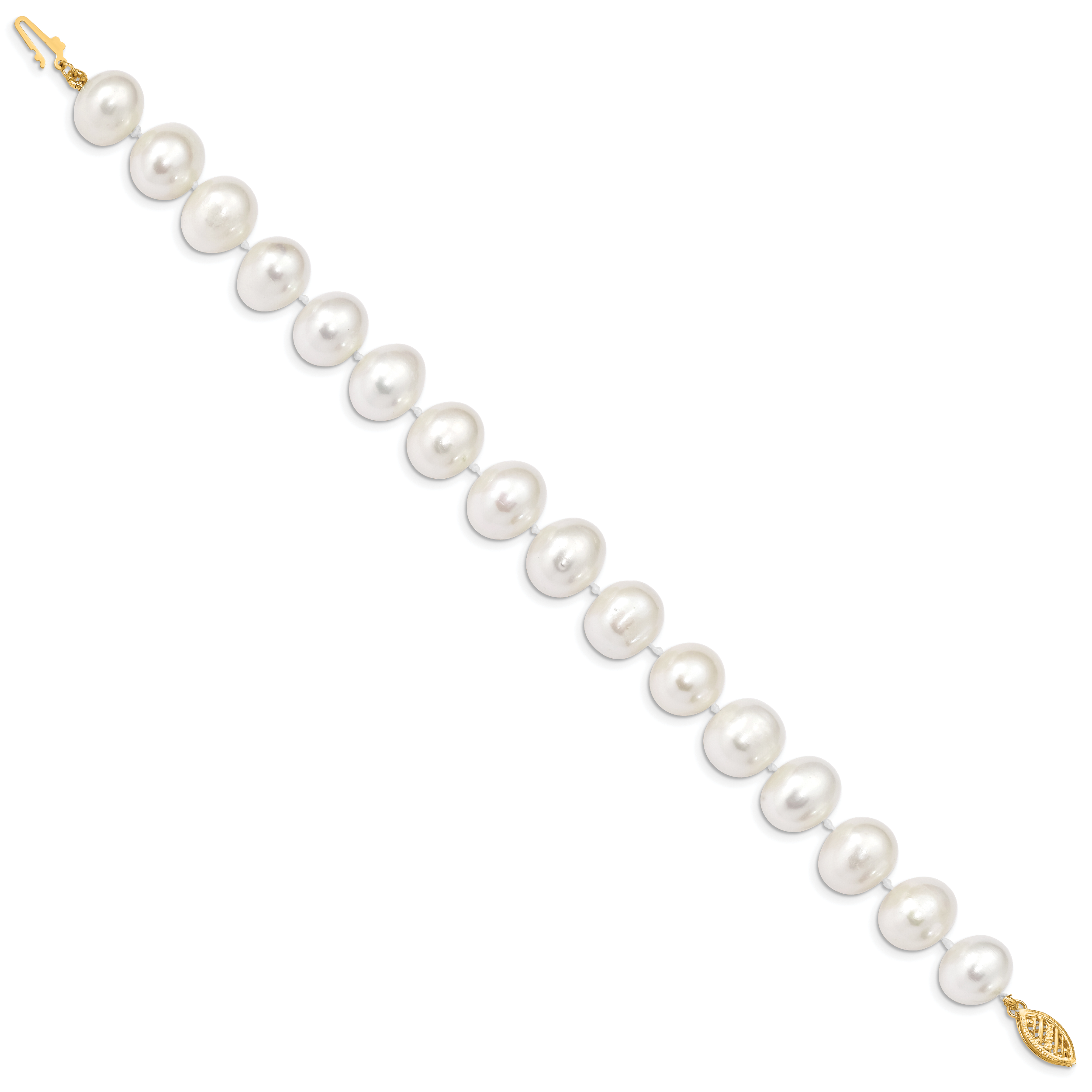 14k 11-12mm White Near Round Freshwater Cultured Pearl 8.25 inch Bracelet