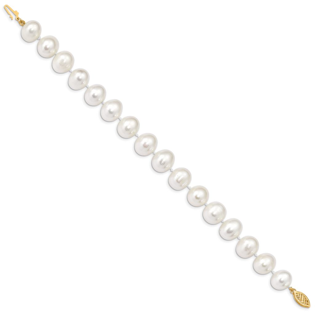 14k 10-11mm White Near Round Freshwater Cultured Pearl 8.25 inch Bracelet