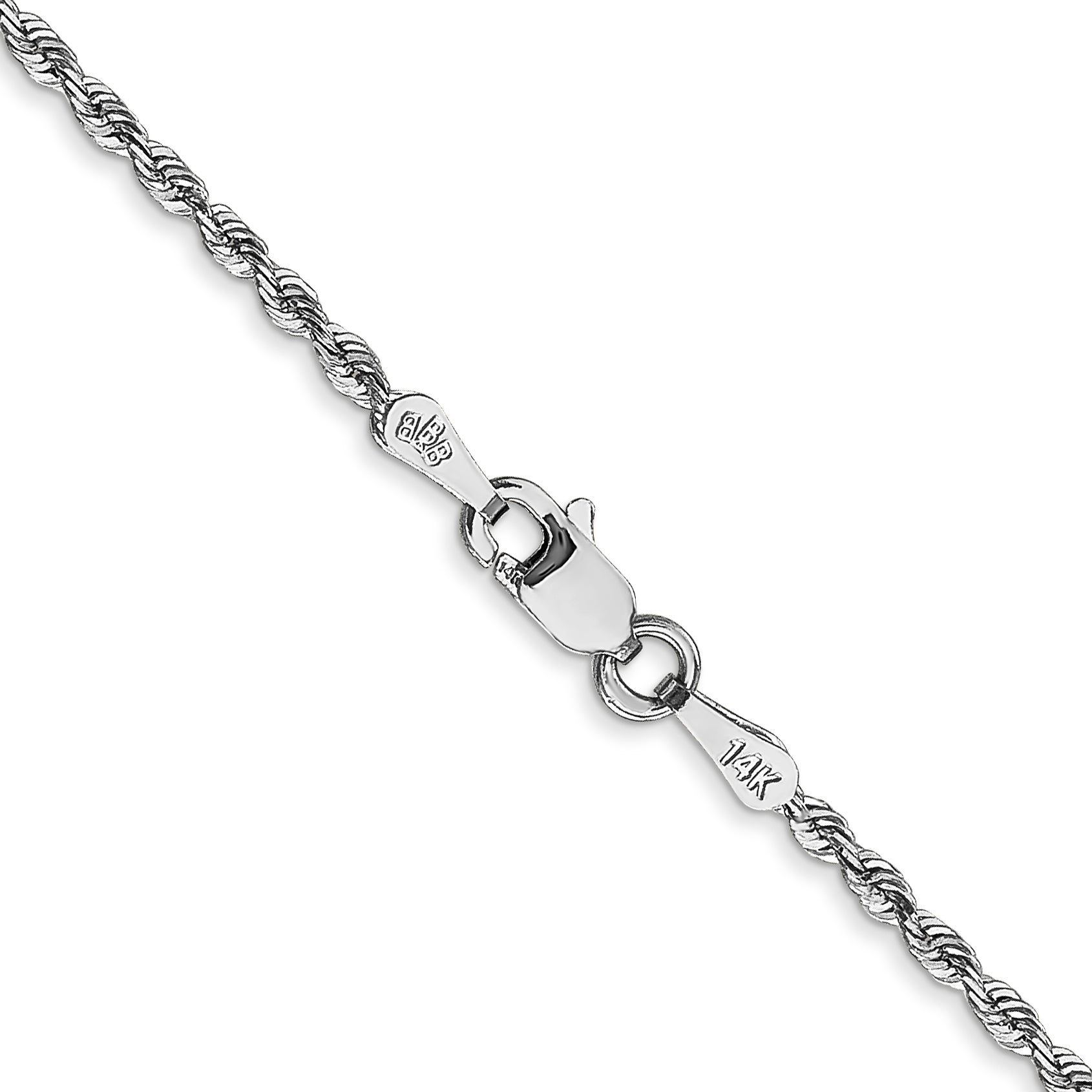14K White Gold 8 Inch 1.85mm Diamond-Cut Quadruple Rope Lobster Clasp Chain