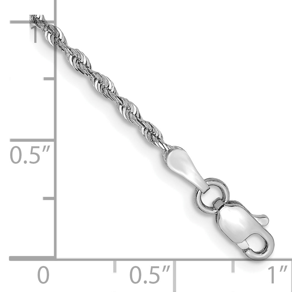 14K White Gold 8 Inch 1.85mm Diamond-Cut Quadruple Rope Lobster Clasp Chain