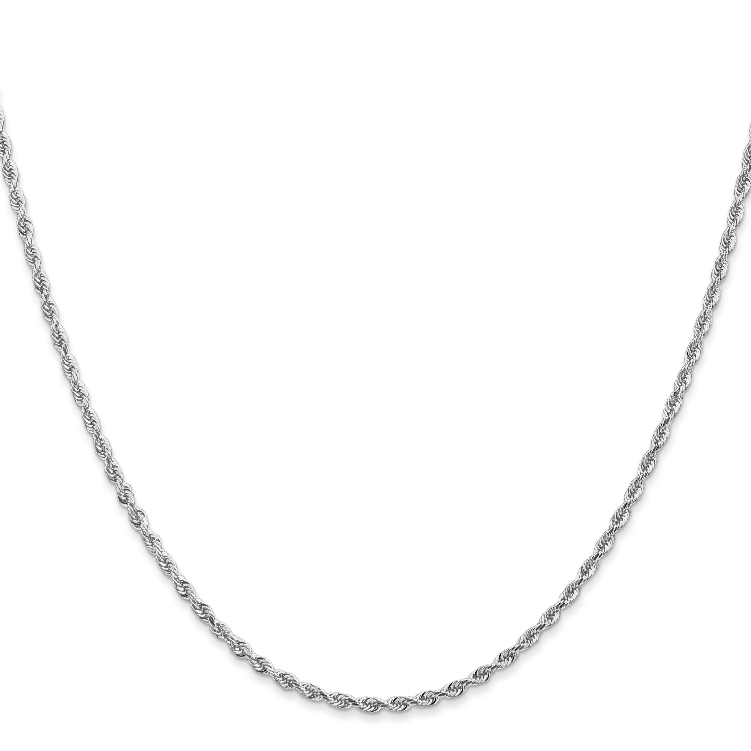 14K White Gold 30 Inch 2mm Diamond-cut Quadruple Rope Lobster Clasp Chain