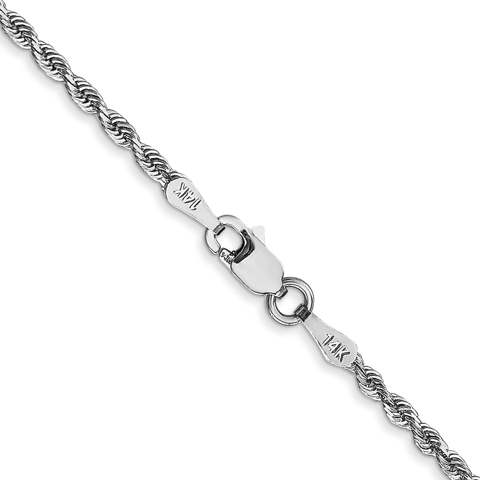 14K White Gold 30 Inch 2mm Diamond-cut Quadruple Rope Lobster Clasp Chain