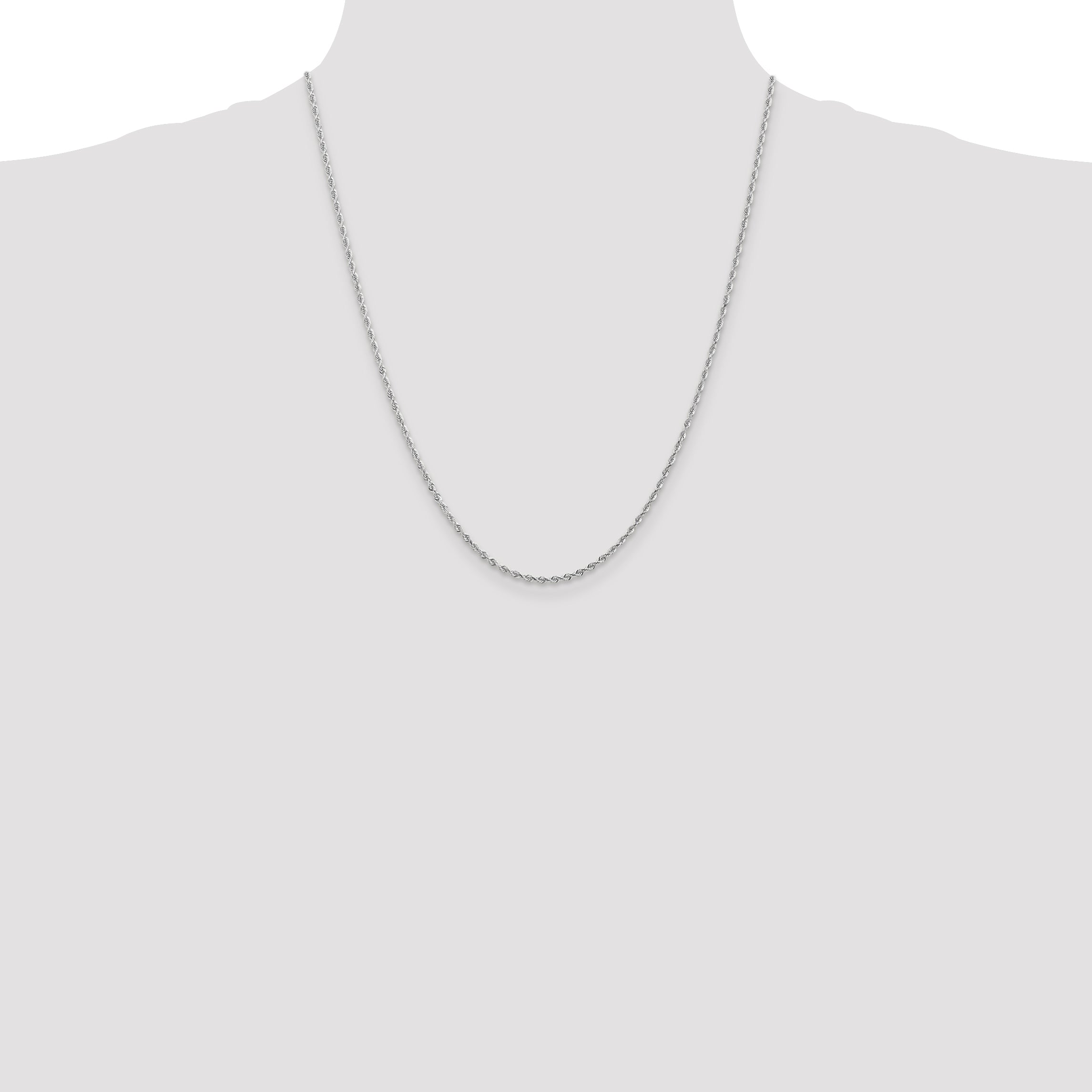 14K White Gold 22 Inch 2mm Diamond-cut Quadruple Rope Lobster Clasp Chain