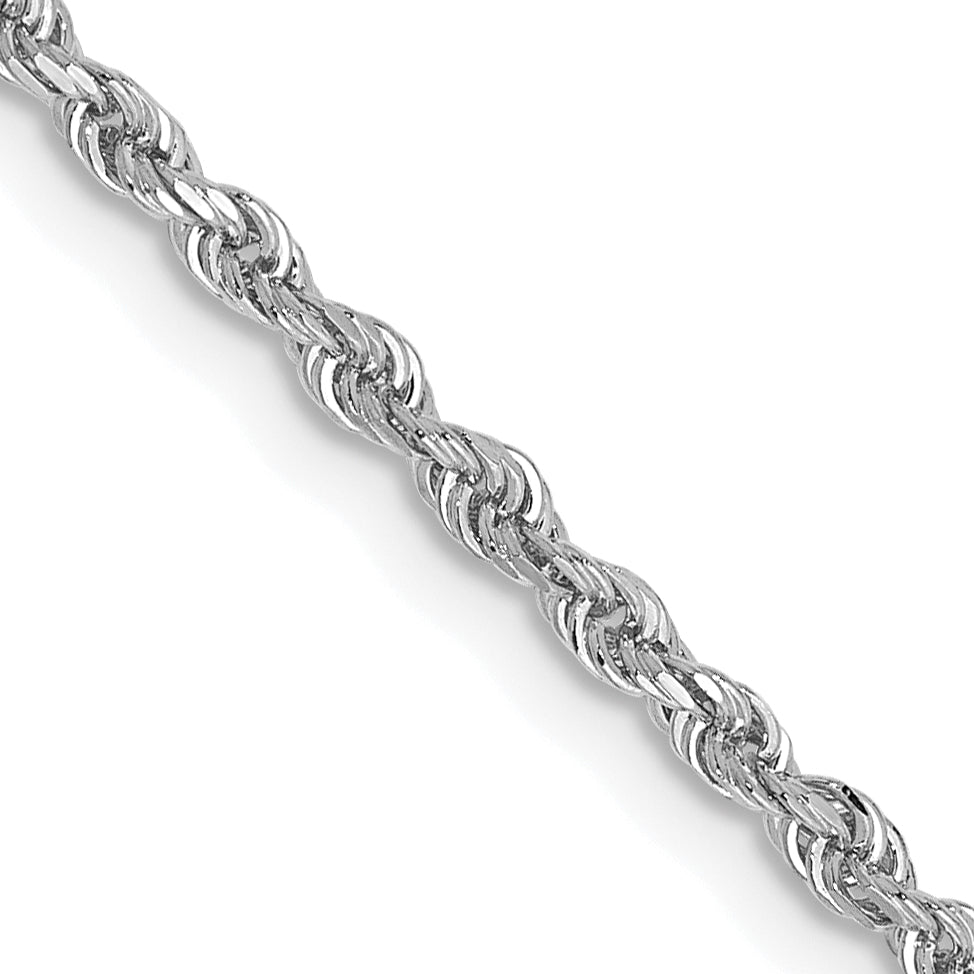 14K White Gold 30 Inch 2mm Diamond-cut Quadruple Rope Lobster Clasp Chain