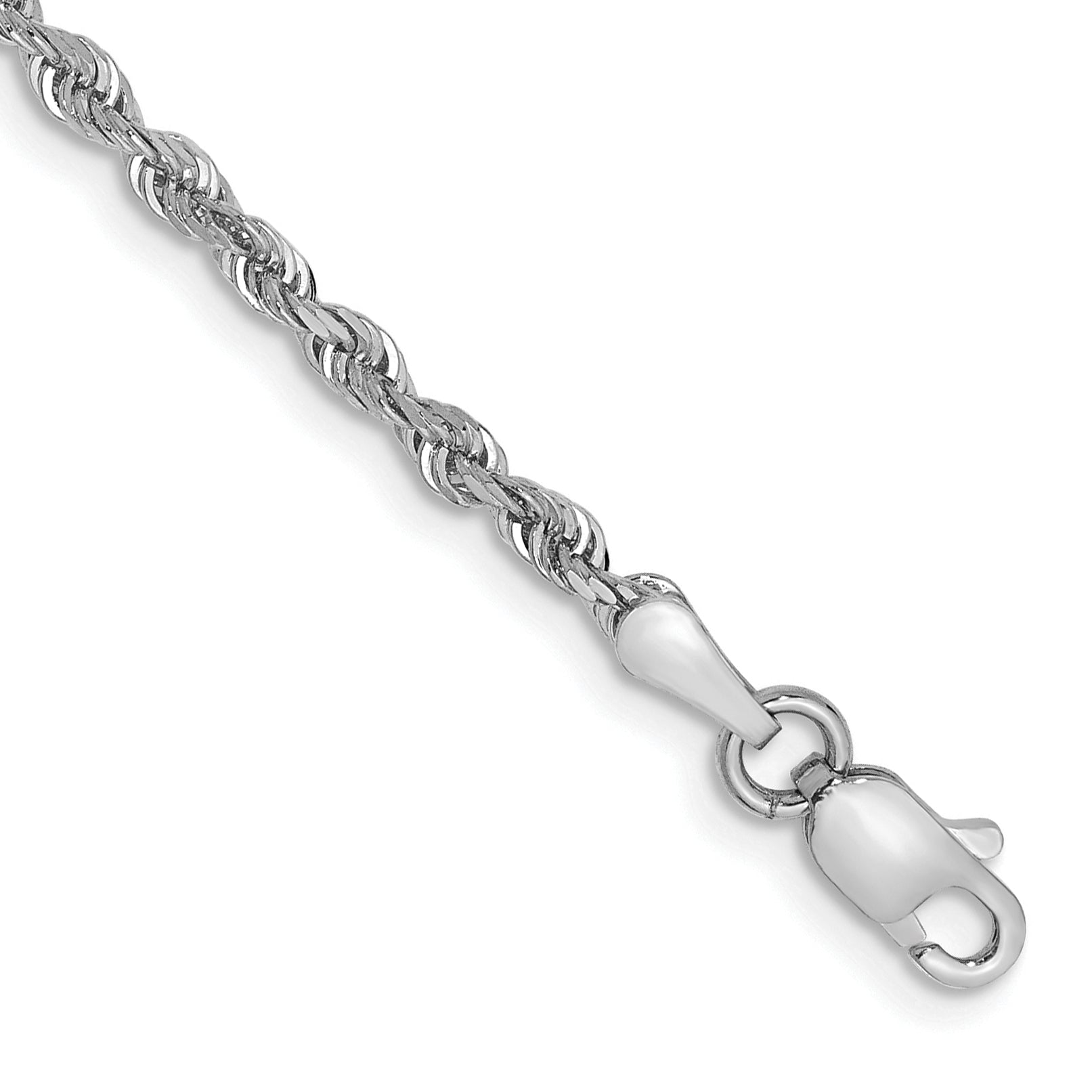14K White Gold 8 Inch 2.25mm Diamond-Cut Quadruple Rope Lobster Clasp Chain
