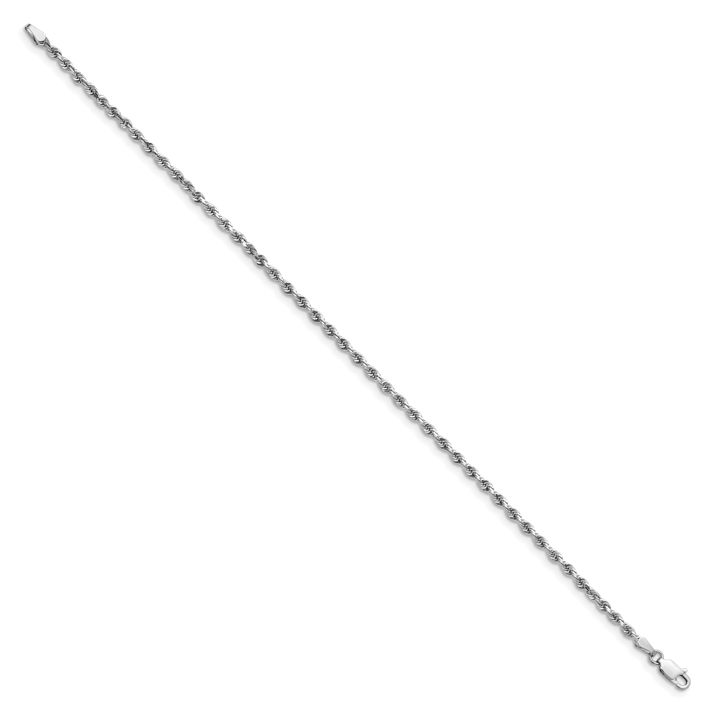 14K White Gold 7 Inch 2.75mm Diamond-cut Quadruple Rope Lobster Clasp Chain